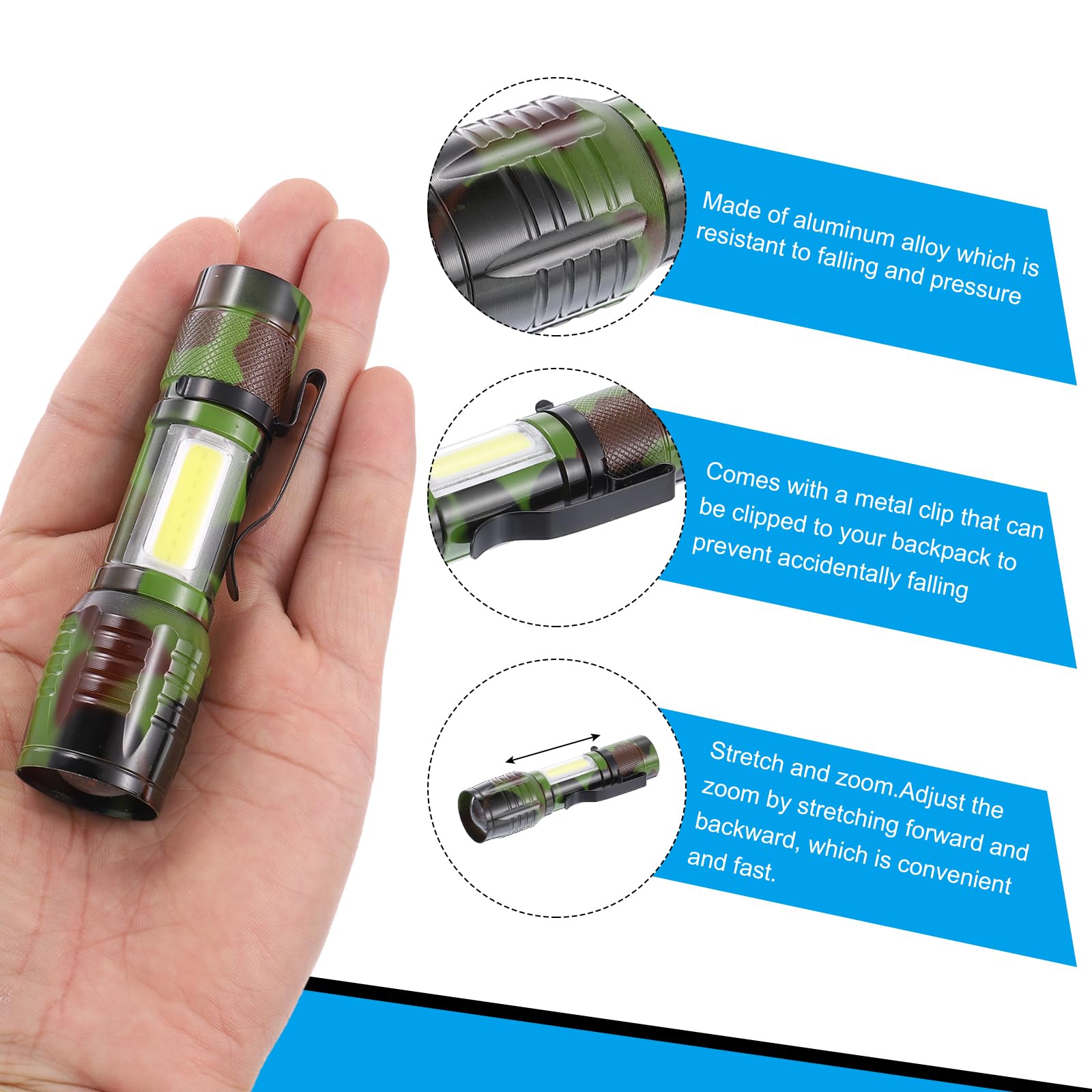 Patikil Scalable Led Flashlight, 2 Set 3 Mode High Lumens Led Flashlight Aluminum White Light Torch Usb Rechargeable For Hiking Camping, Camouflage Green