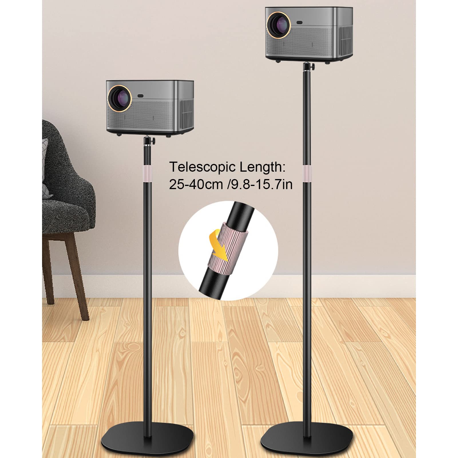 Gugxiom Projector Stand, 25 To 40 Telescopic Pole Floor Stand Kit, Rotatable Camera Stabilizer With 1/4In Screw, Projector Mount Holder For Business Meeting Home Cinema (Large Stabilizer