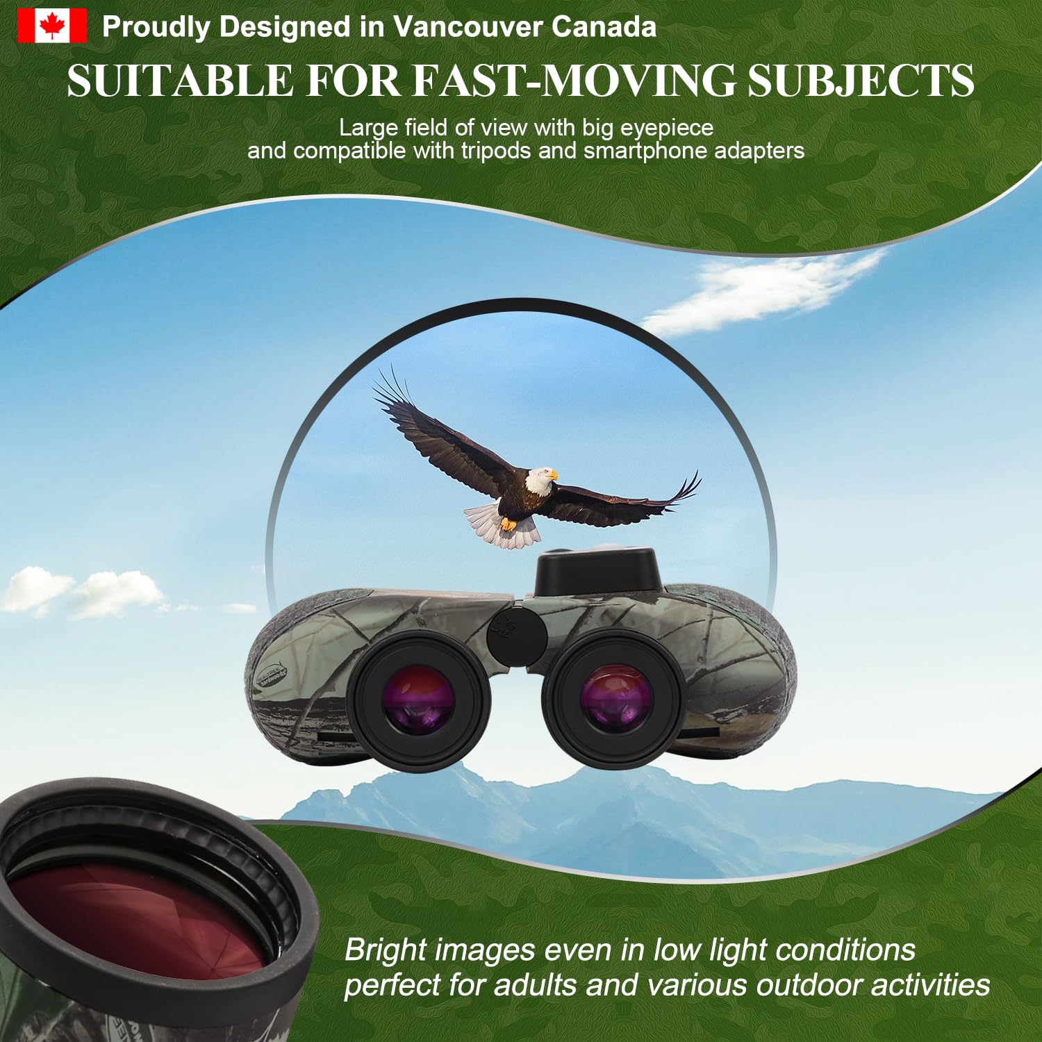 Fetchfalcon Fetch Falcon10X50 Military Nitrogen Filled Binoculars Bak4 Fmc Ipx7 Waterproof Compact Binoculars For Adults High Powered For Travel,Marine,Bird Watching And Outdoor Sports (Camo Maple Leaf Compass)