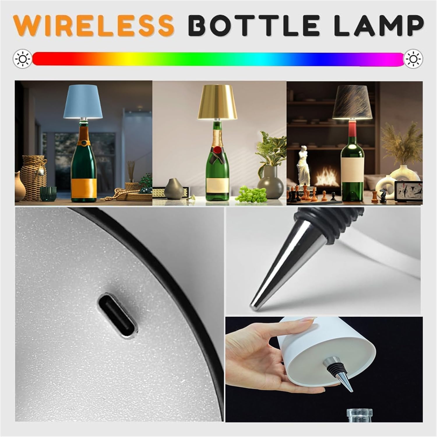 Tigilt Pridola Wireless Bottle Lamp Shade - Led Rechargeable 3 Color Stepless Dimming - Touch Liquor Bottle Lamp Kit - Outdoor Table Lamp - Bar Lamp - Wine Bottle Lamp(2Pcs-Black), Ryxz0213