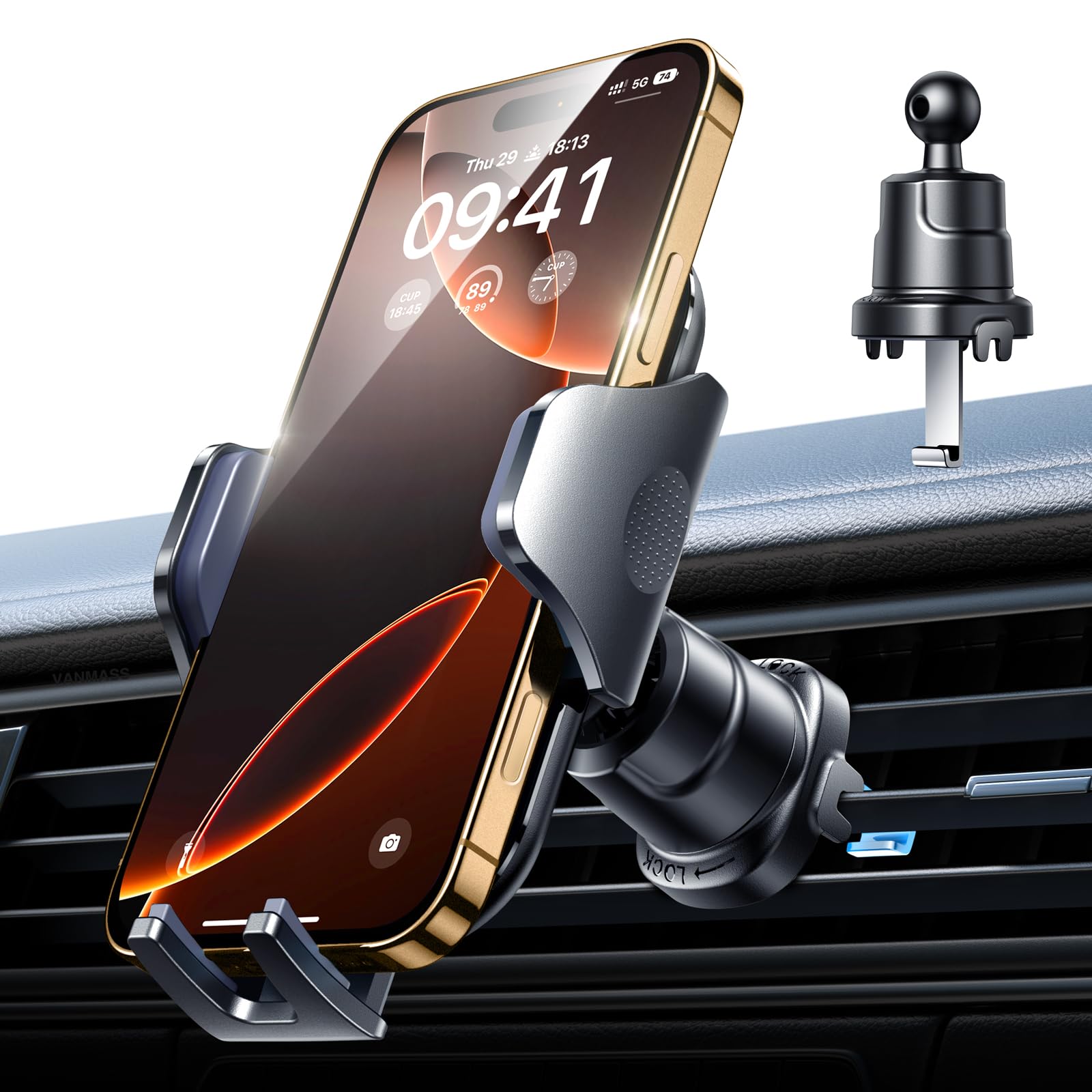 Vanmass Car Phone Holder Mount   [Patent Steel-Hook] Car Vent Phone Mount Clip Military-Grade Shockproof Cell Phone Car Mount Hands Truck Stand Vent Cradle For Iphone 16 Android,Black