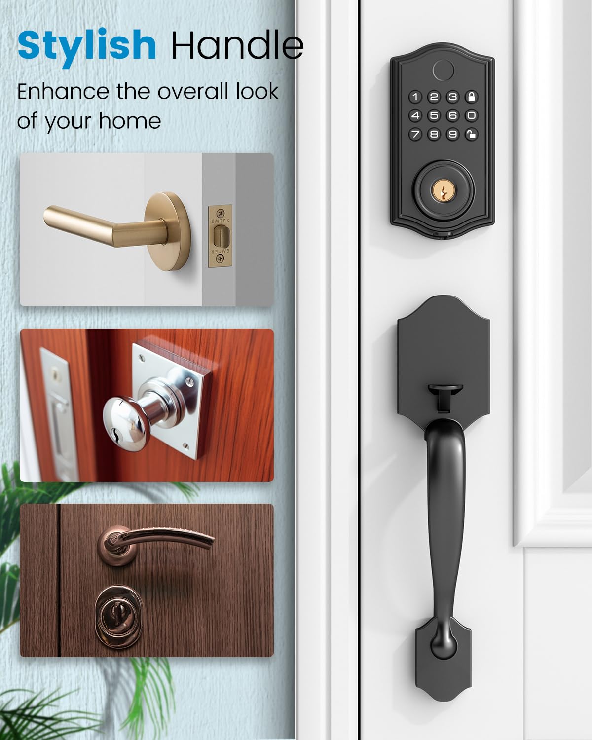 Leecici Smart Front Door Lock Set, App Control Keyless Entry Door Lock With Handle, Smart Fingerprint Deadbolt, Anti-Peeping Electronic Keypad, Auto Lock, Easy Install, Black