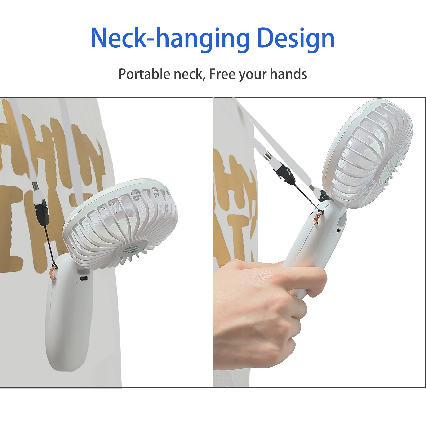 Portable Handheld Fan Small Hand-Held Flat Fans Type-C Rechargeable 2000Mah Desk Personal Fan