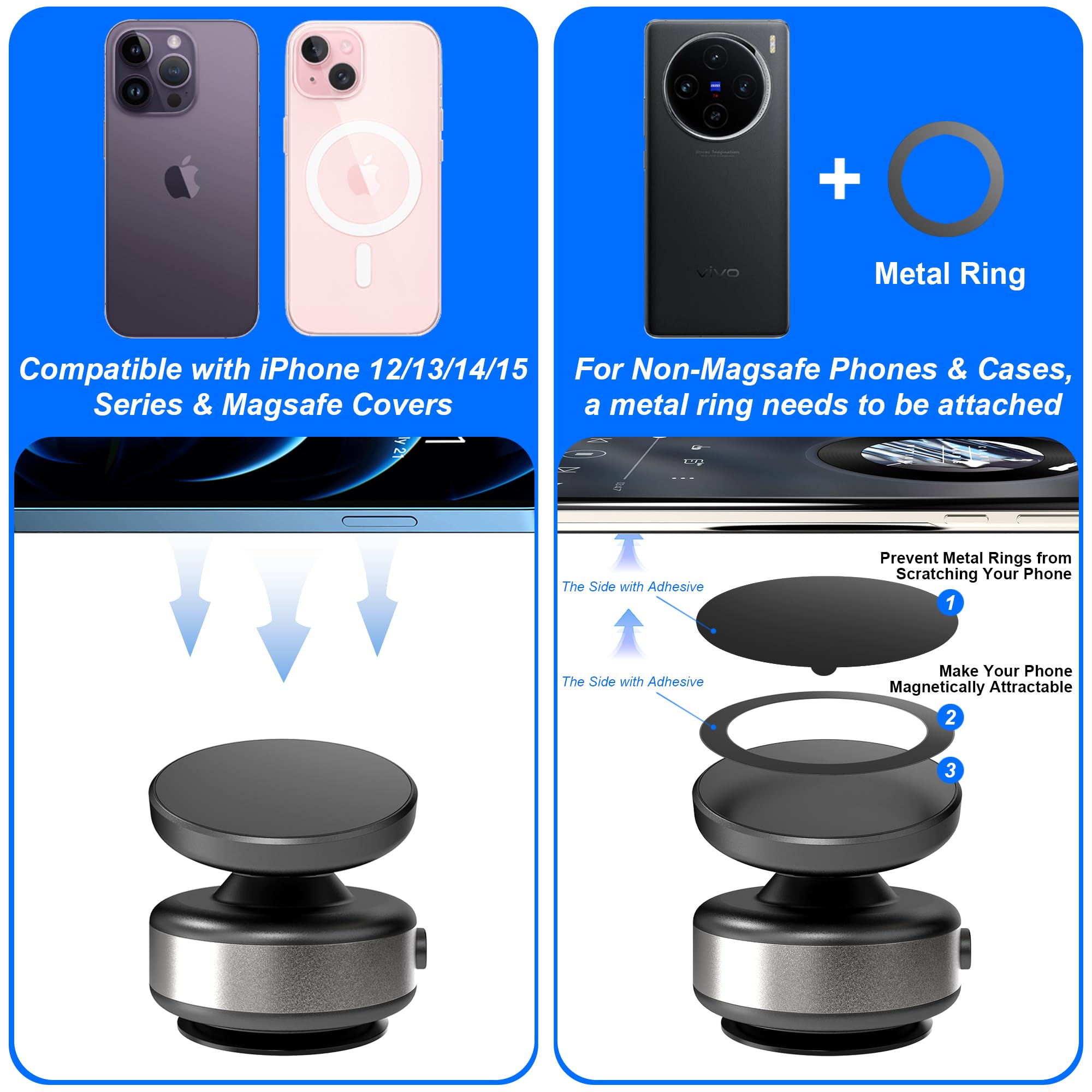 Fostex Vacuum Magnetic Phone Holder Magnet,360 Adjustable Rotatable Magnetic Mount,Electric Vacuum Magnetic Phone Holder,Hands- Phone Holders For Your Car Iphone 16/15/14/13/12