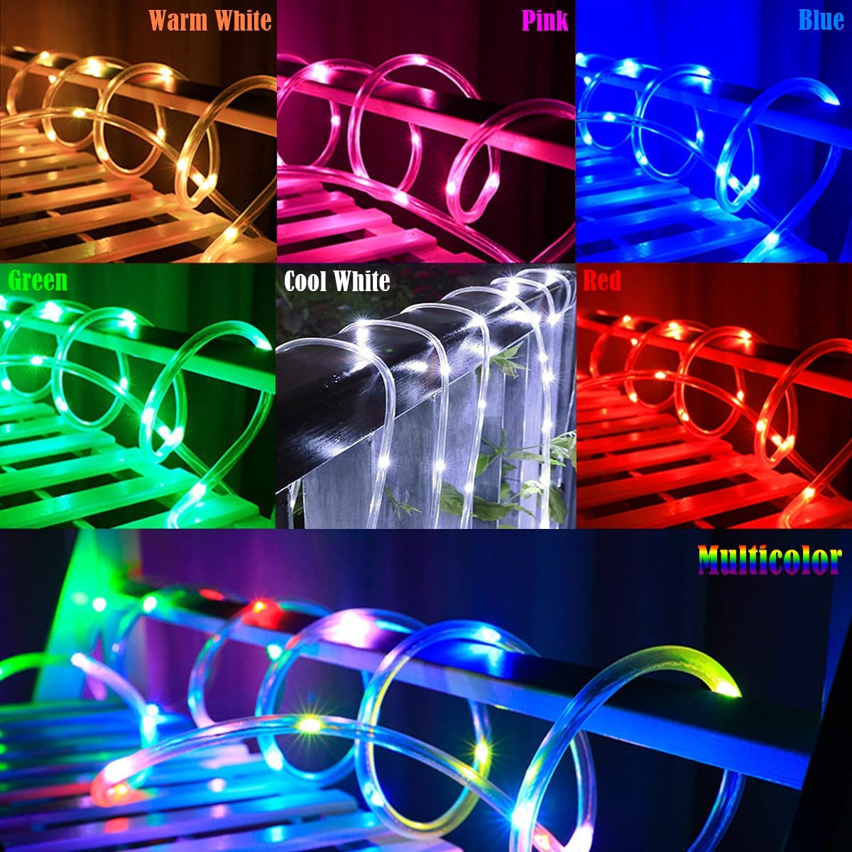 Ruichen Solar Rope Lights Outdoor String Lights, 16.5 Ft 50 Led Tube Light Waterproof Copper Wire Fairy Lights For Garden Fence Yard Christmas Wedding Party (Multicolor)