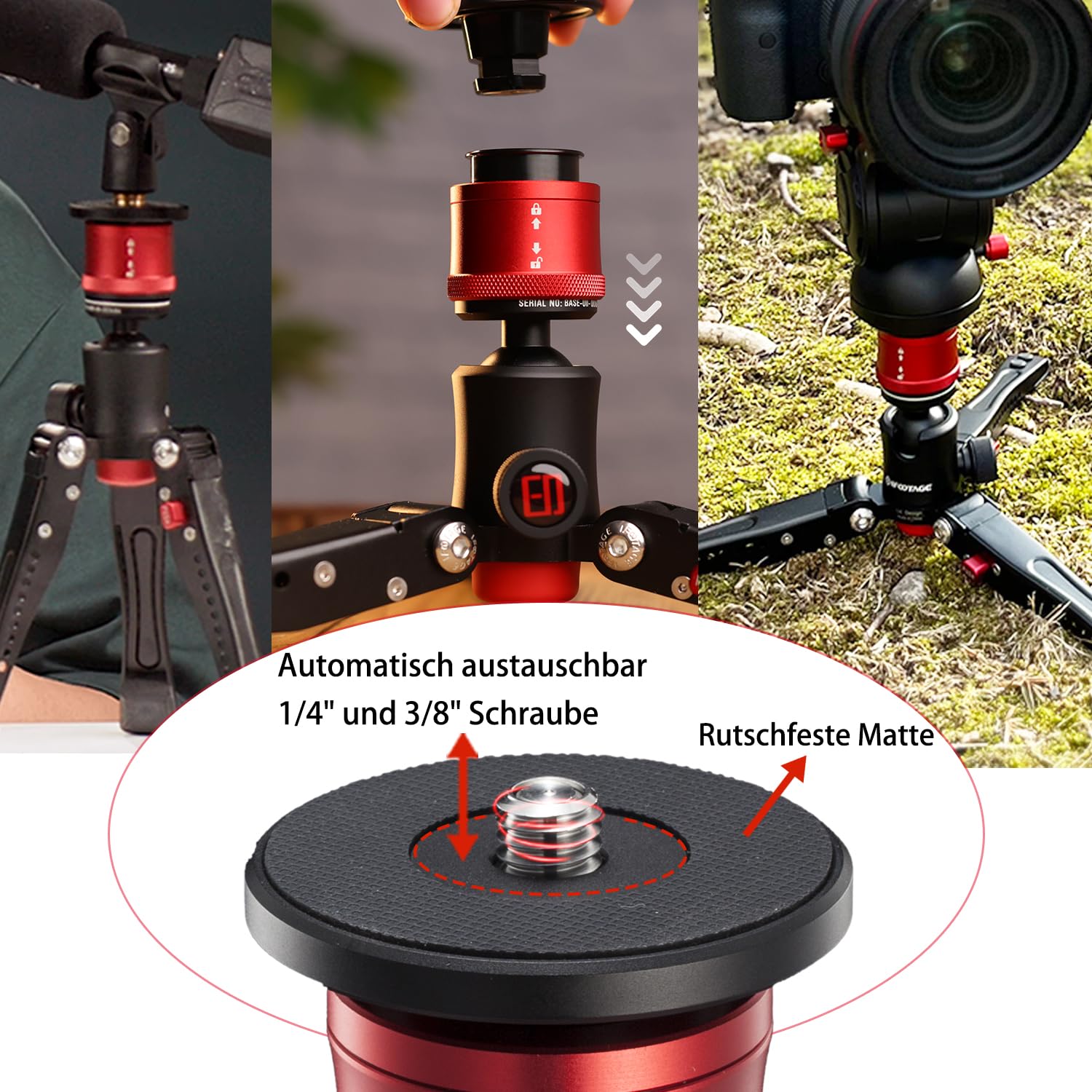 Ifootage Cb3 Base Tripod Standard With Aluminum Phone Tripod Mount W Cold Shoe Mount,Red