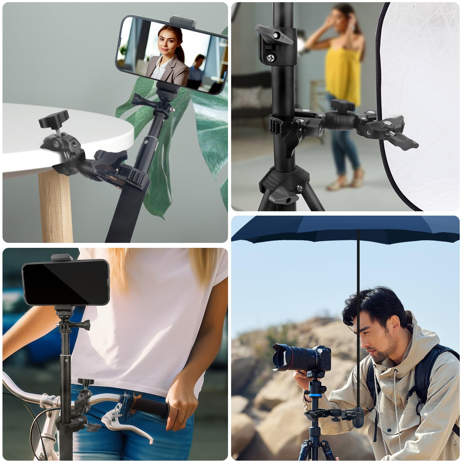 Jebutu Super Clamp Double Camera Clamp, Super Clamp Camera Clamp Mount 360°Rotation Ball Head, Crab Plier Clip Bracket With Ballhead For Umbrella, Tripod, Light Stand, Photography Reflector