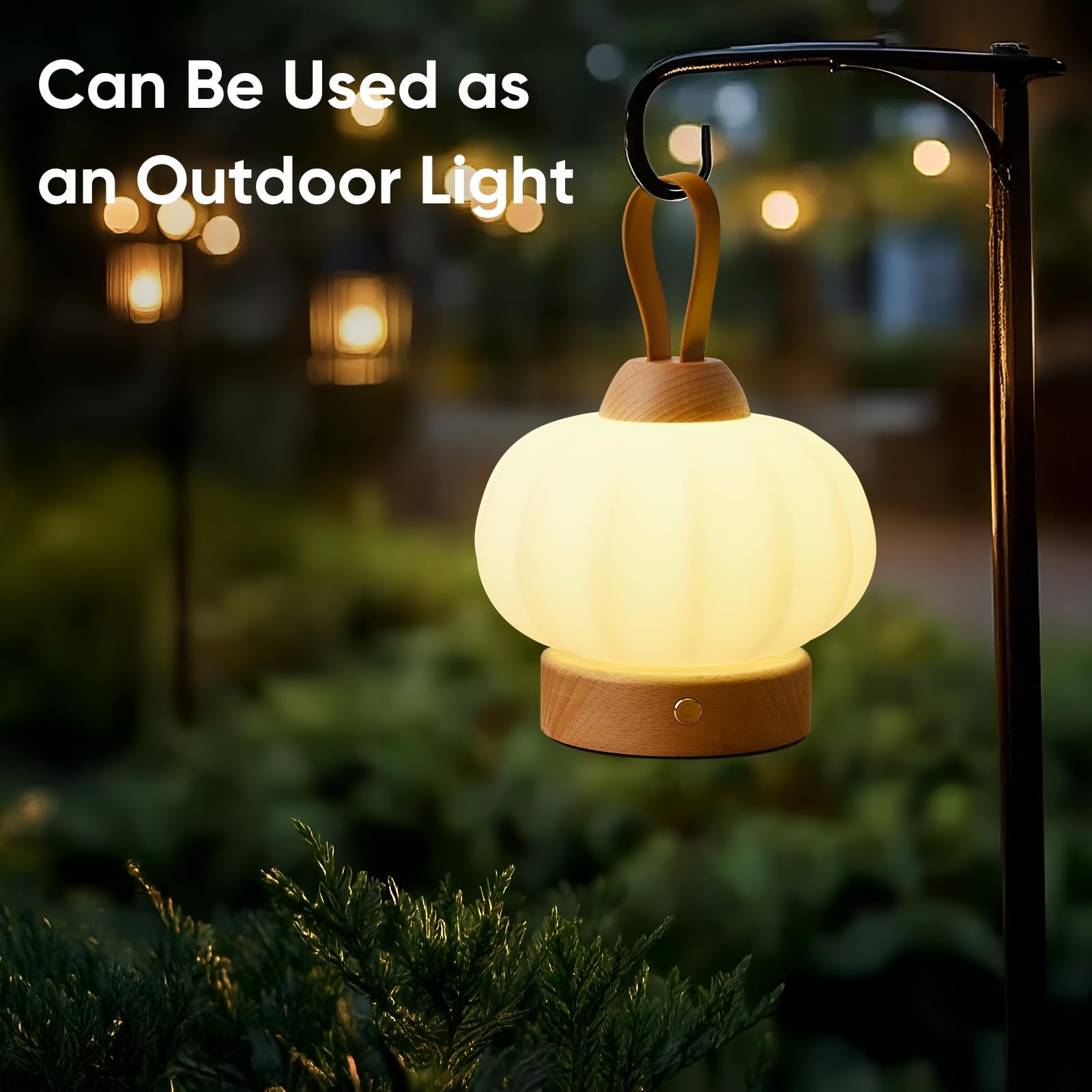 Lonrisway Led Wood Cordless Table Lamp Rechargeable With Dimming Eye-Care Lighting, Portable Touch Lamp For Outdoor Camping Living Room Bedroom Bedside Office Pumpkin Shape Lantern