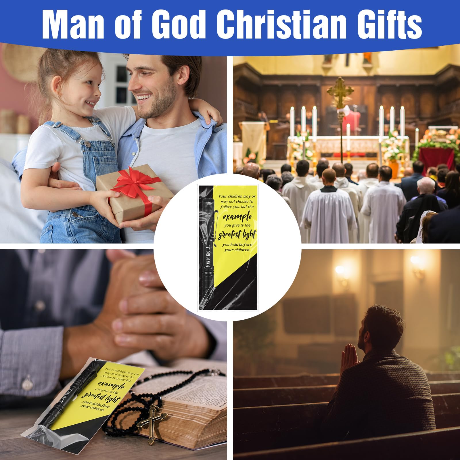 Coume 10 Sets Fathers Day Pen Flashlight  For Men Small Pocket Flashlight With Motivational Bible Verse Cards Appreciation  For Church Bulk Dad Husband, Not Include Batteries