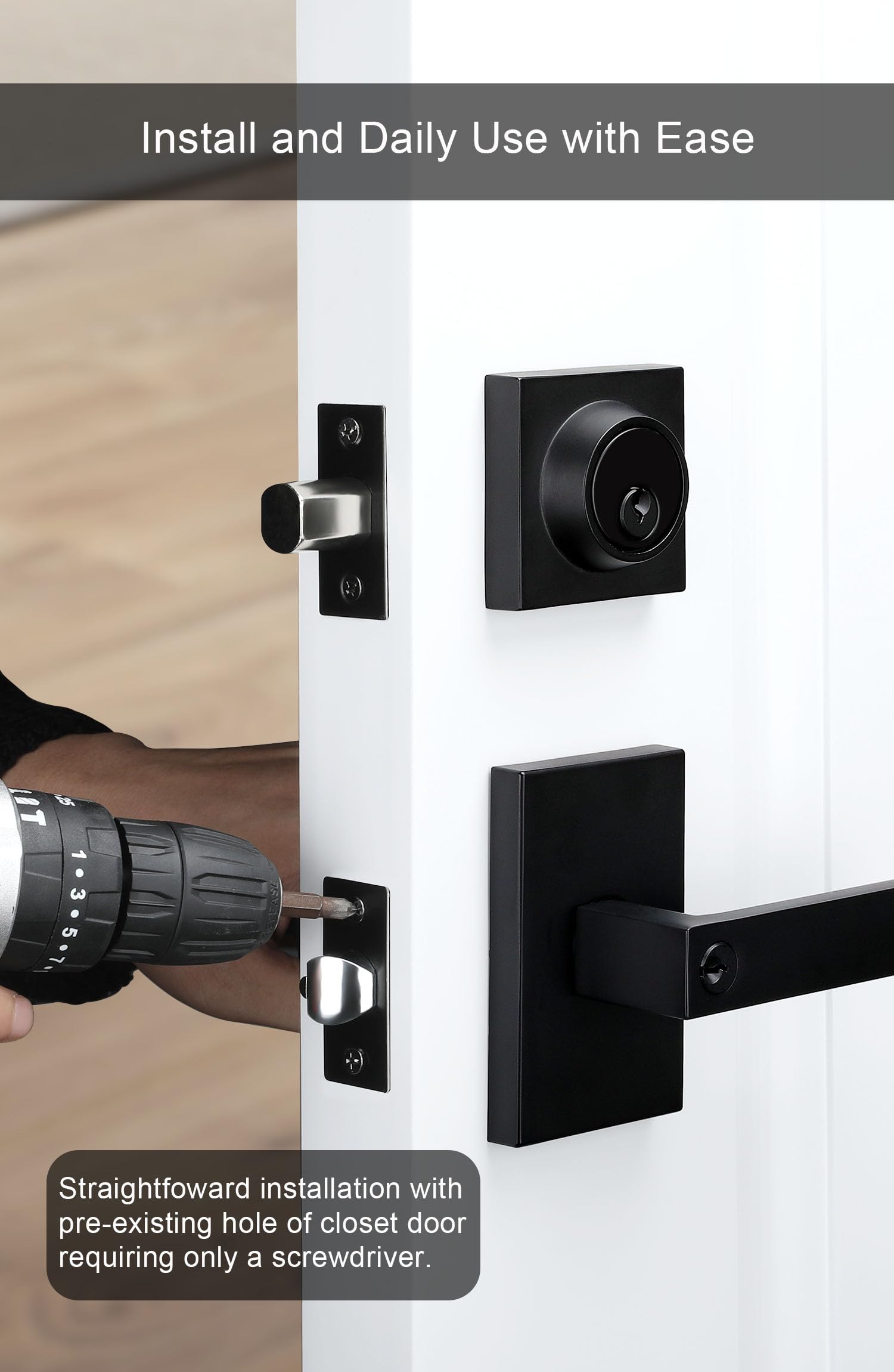 Goldenwarm 3 Pack Black Door Handle With Deadbolt, Square Contemporary Matte Black Exterior Door Lock Set With Deadbolt, Heavy Duty Zinc-Alloyed Front Entry Door Locksets With Deadbolt