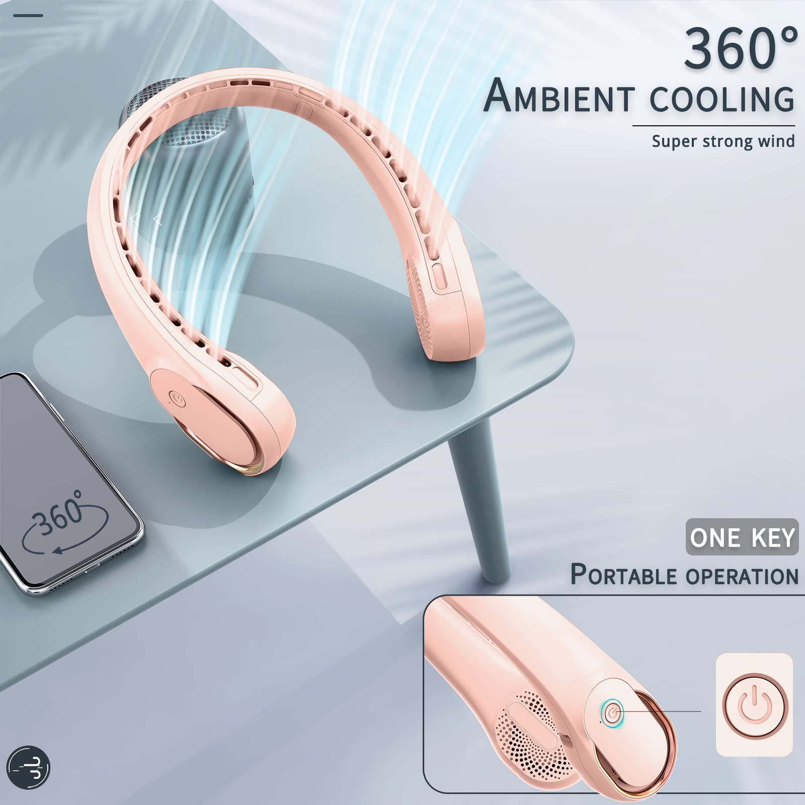 Portable Neck Fan, Neck Fans For Women, 4000 Mah Rechargeable Personal Fan,360° Hands Free Bladeless