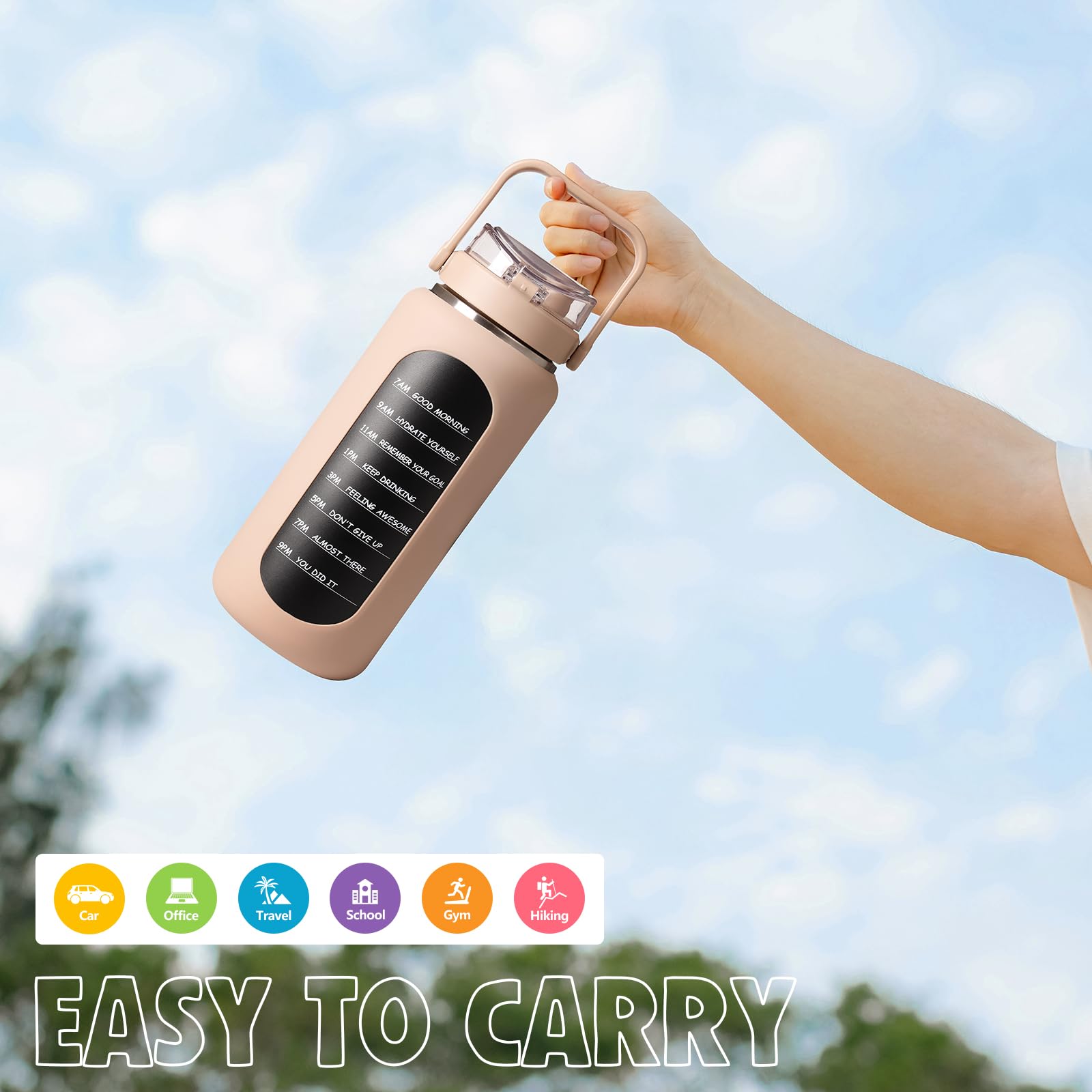 Bluego 64Oz Insulated Water Bottle With Straw And Handle Leakproof Half Gallon Wide Mouth
