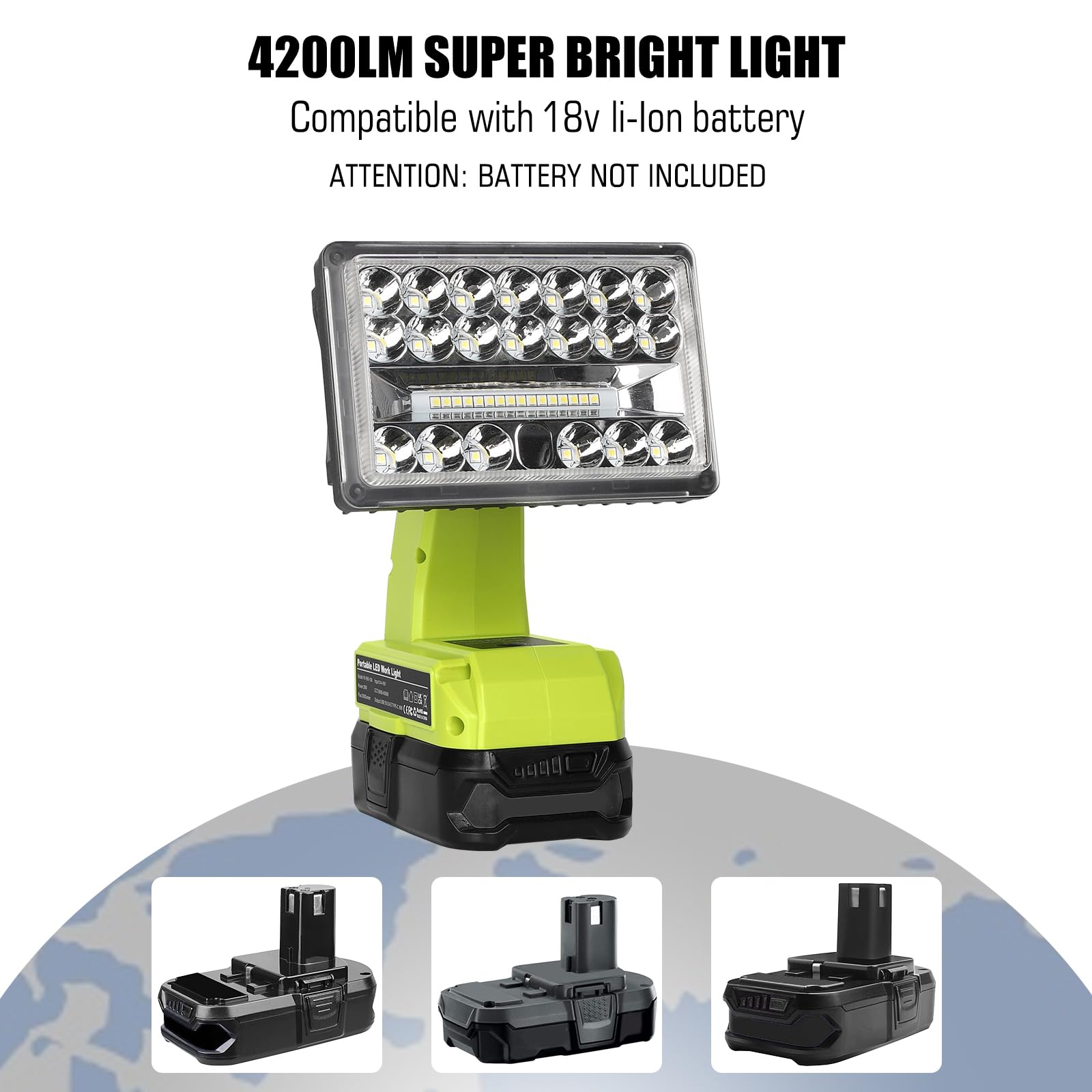 Philophca 18V Light Compatible With Ryobi 18V Battery,18W 2000Lm Spotlight With Usb Port, Zinc Alloy 110 Degree Pivoting Head, Led Work Light Floodlight Spotlight