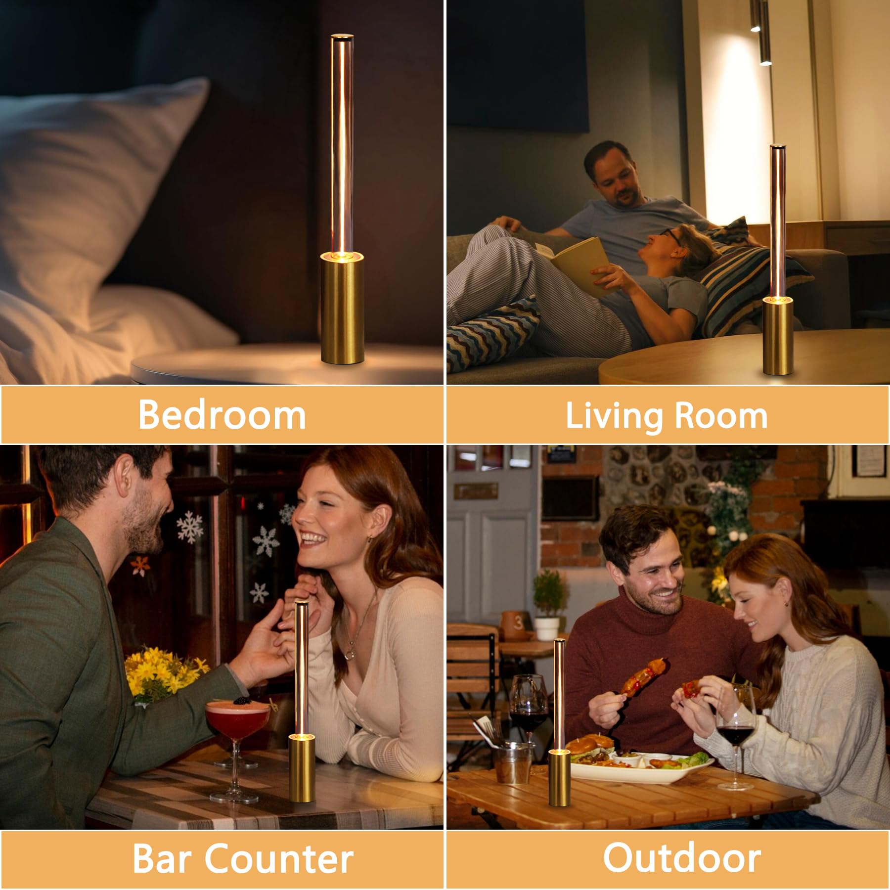 Nuunuy Cordless Table Lamp Set Of 2, 3 Way Dimmable Touch Rechargeable Led Desk Lamp For Nightstand With 4000Mah Battery Operated, Night Light For Restaurant Home Dinner Dining Kitchen (Gold)