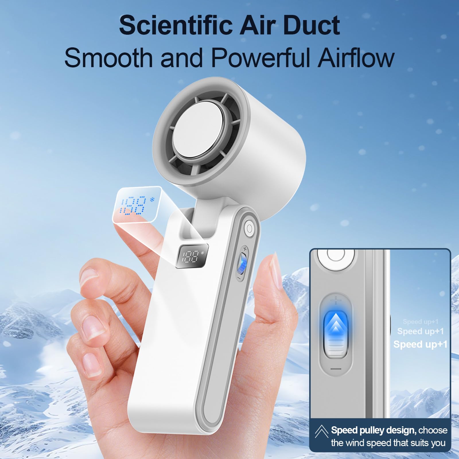 Portable Fan, Handheld Semiconductor Fan With 100 Adjustable Speeds & Led Display - 3000Mah Battery