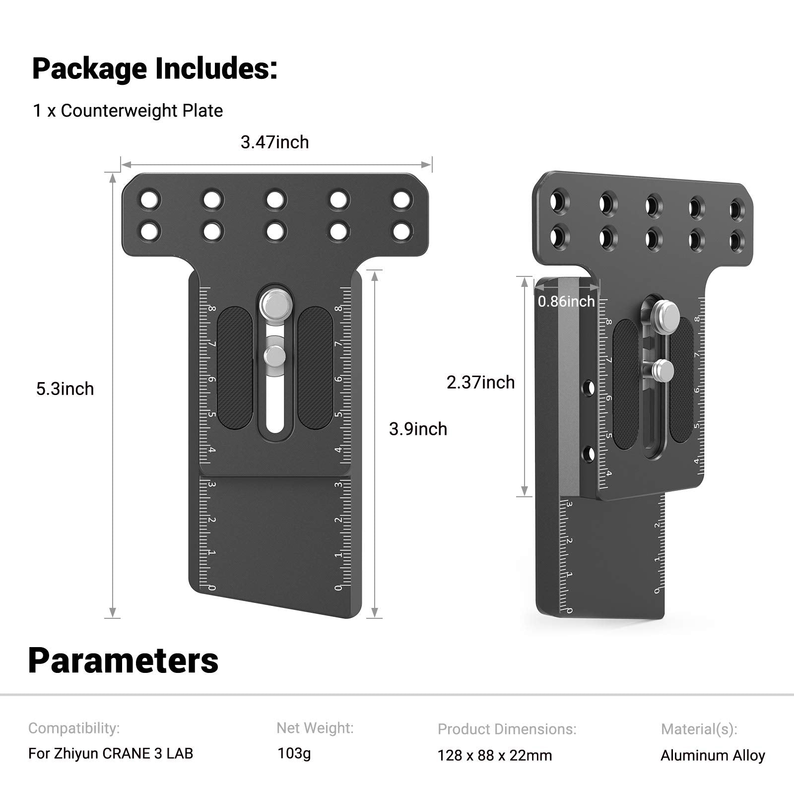 Smallrig Counterweight Mounting Plate For Zhiyun Crane 3 Lab Handheld Stabilizer Bss2402
