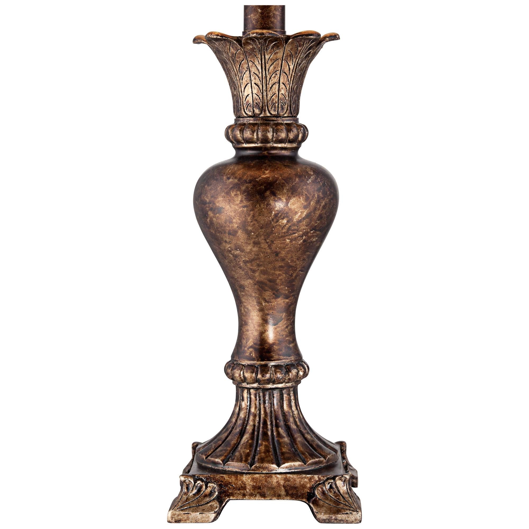 Regency Hill Xavier Traditional Accent Table Lamp 21" High Warm Bronze Brown Urn Footed Base Natural Tone Bell Shade Decor For Living Room Bedroom House Bedside Nightstand Home Office