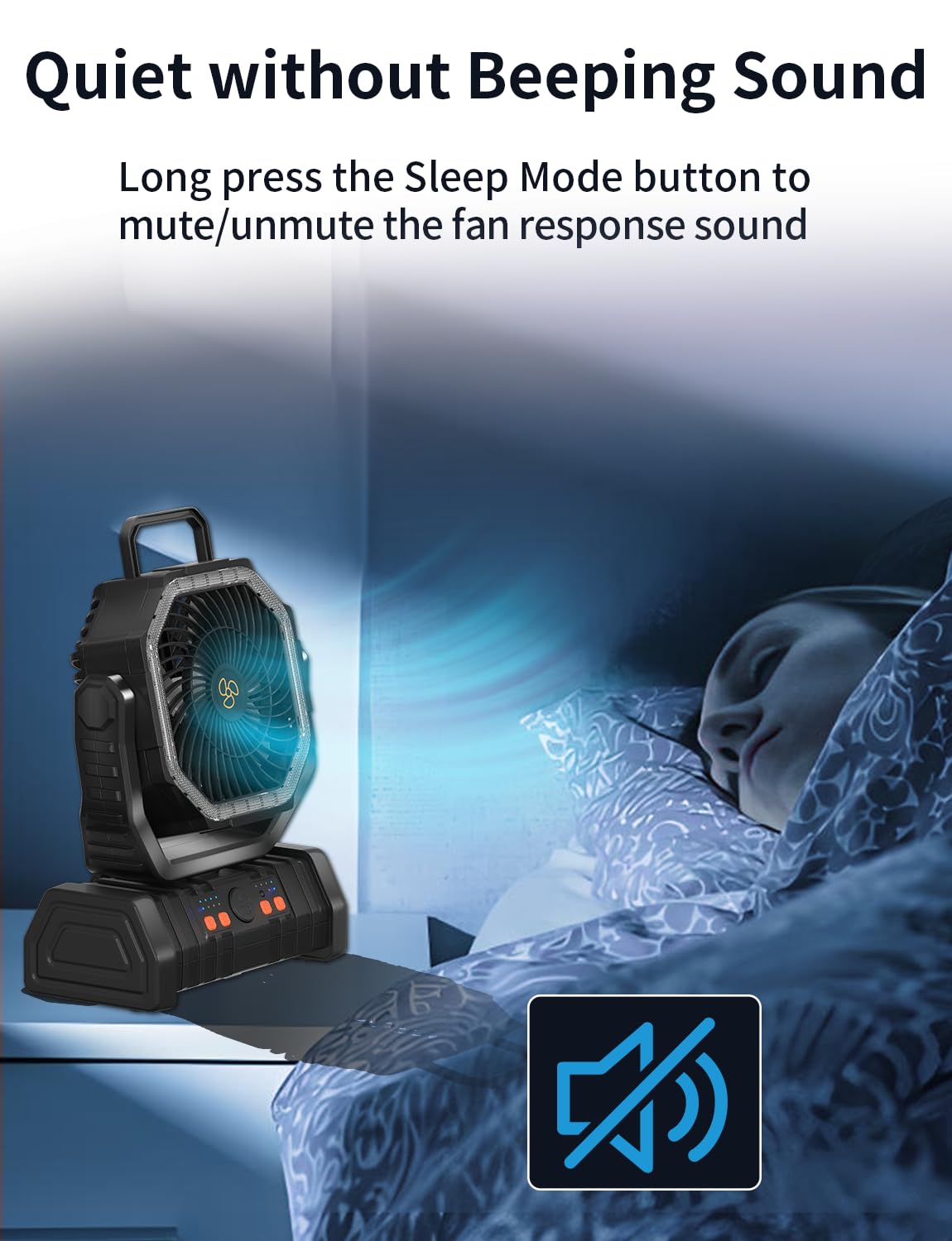 Outdoor camping fan with LED lantern light, battery-powered, ideal for tent cooling and nighttime use