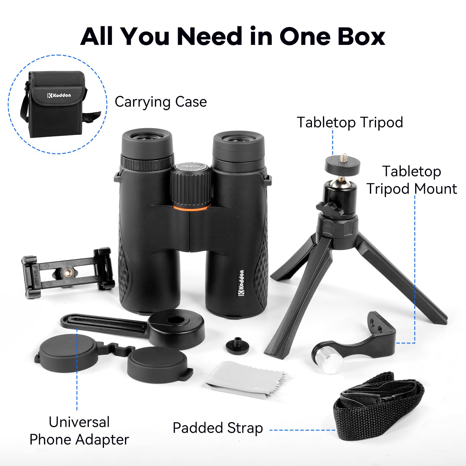 Koddon Binoculars For Adults High Powered With Phone Adapter And Tripod - 12X42 Binoculars For Bird Watching - With Low Light Vision For Cruise Ship Hunting Outdoor Travel Sports