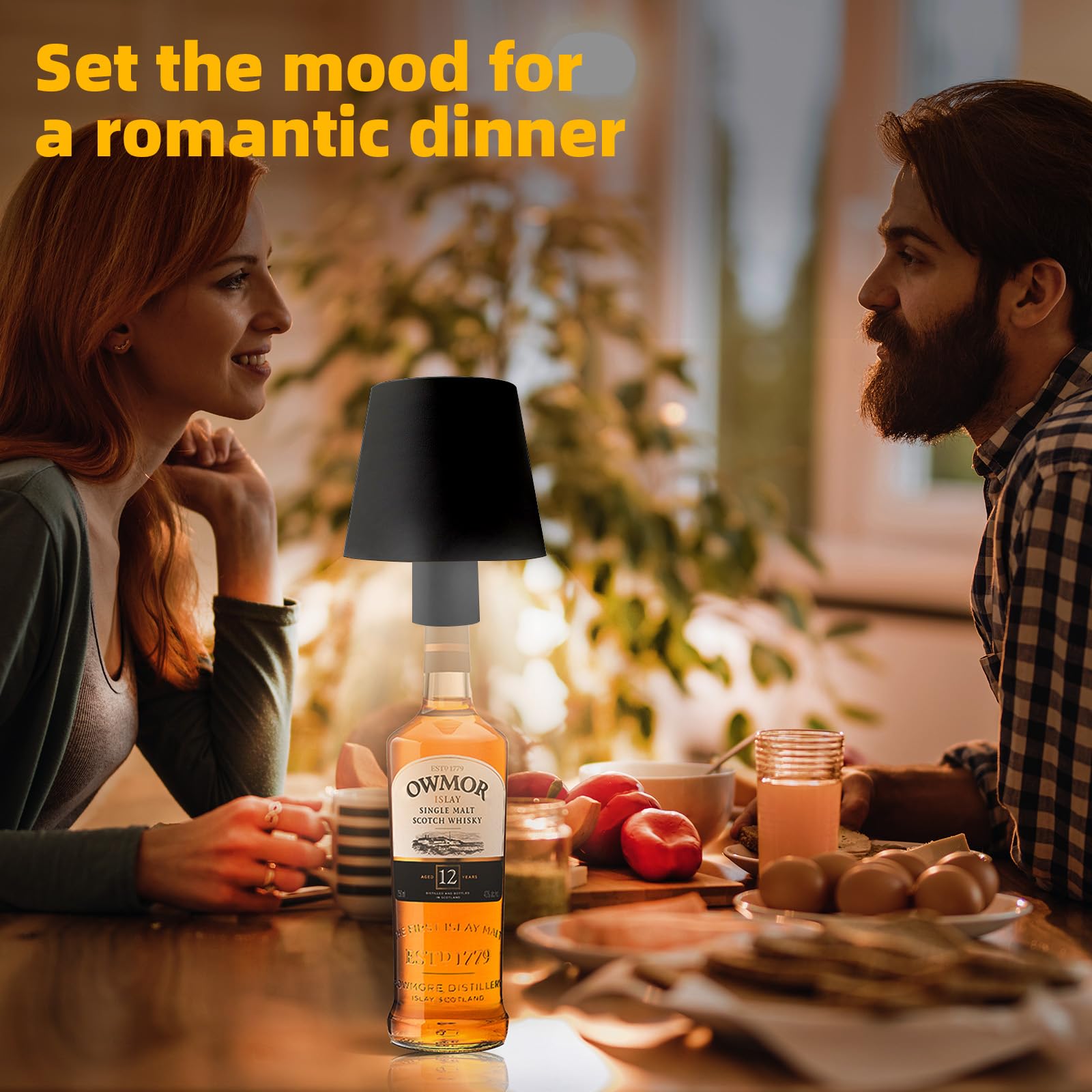Mxcoirtp Wireless Bottle Lamp, Adjustable Brightness 3 Color Wine Bottle Light With 2 Lamp Bases, Touch Control Rechargeable Metal Waterproof Table Lamp For Dining Room/Bedroom/Bar, Black