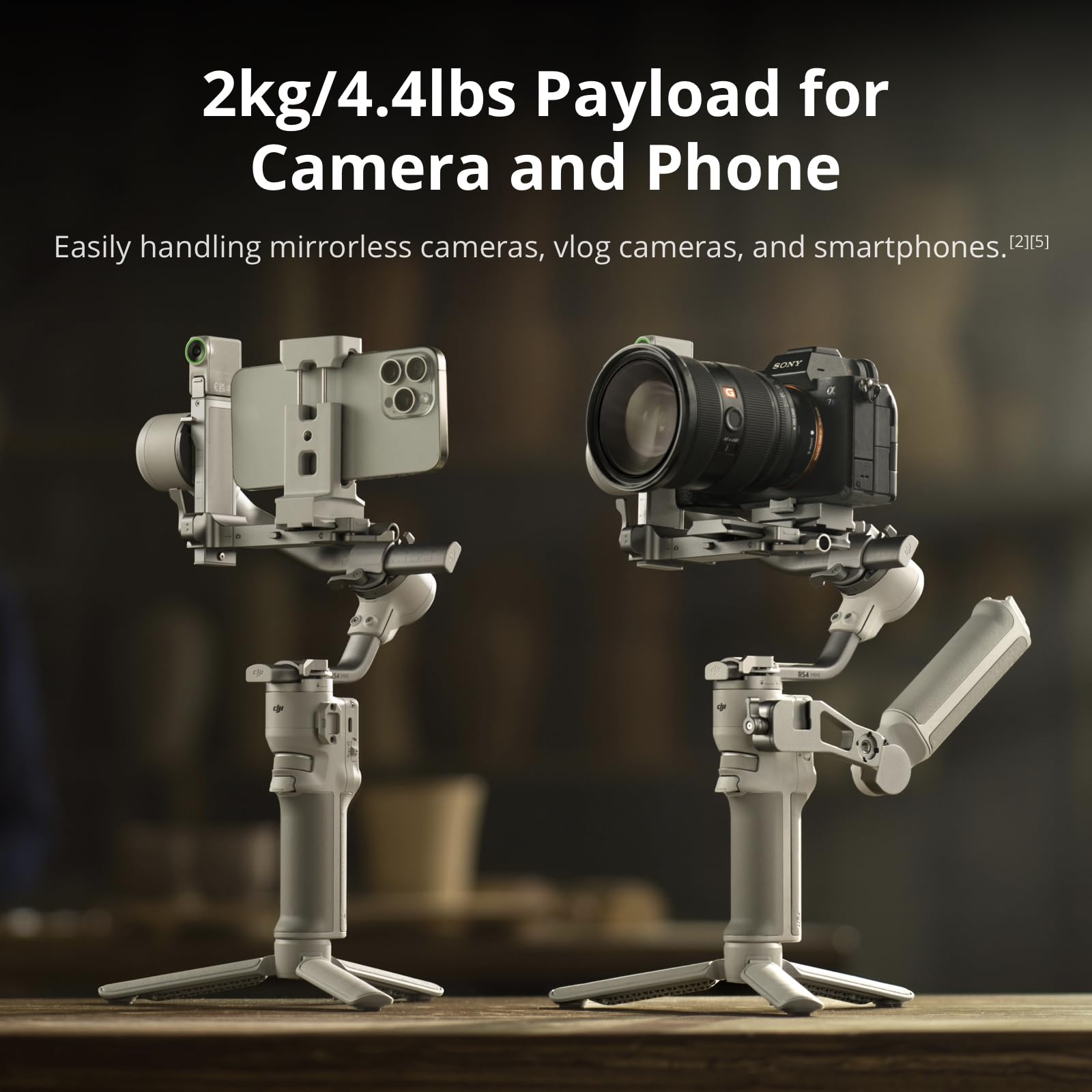 Dji Rs 4 Mini, Gimbal Stabilizer For Cameras Canon/Sony/Panasonic/Nikon/Fujifilm, Auto Axis Locks, 2Kg/4.4Lbs Payload, Intelligent Tracking, Camera Gimbal, Camera Stabilizer, Native Vertical Shooting