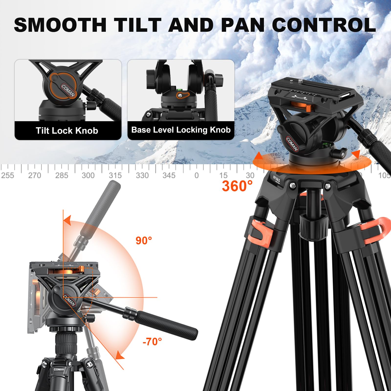 Famall Q6 Video Tripod Ball Head With 360° Rotation For Dj Canon Nikon Dslr Camcorder Cameras Spotting Scopes Tilt +90°/-75° Vertically And Max Load 13.2 Lbs.