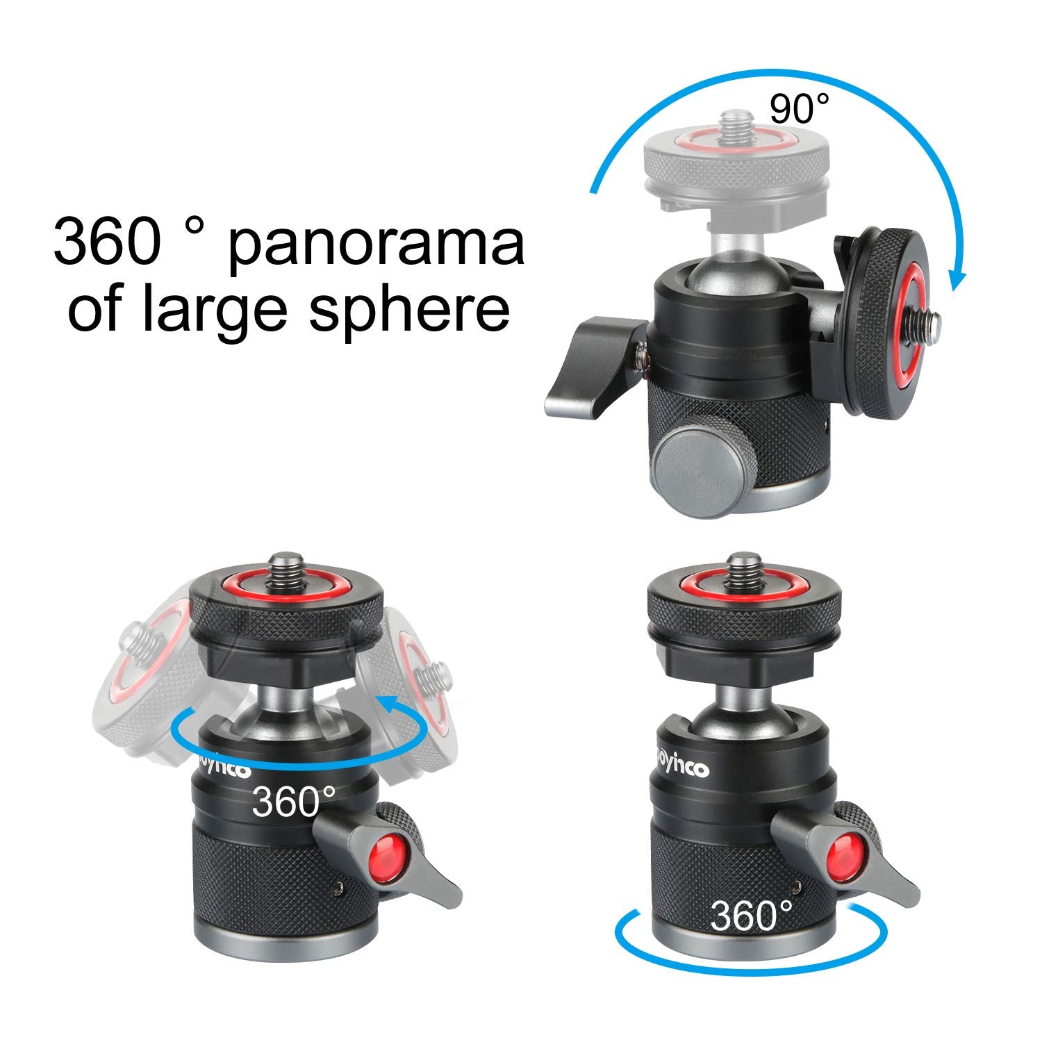 Poyinco Mini Ball Head With 1/4" Hotshoe Mount Adapter 360 Degree Rotatable Aluminum Tripod Head For Dslr Cameras Htc Vive Tripods Monopods Camcorder Light Stand