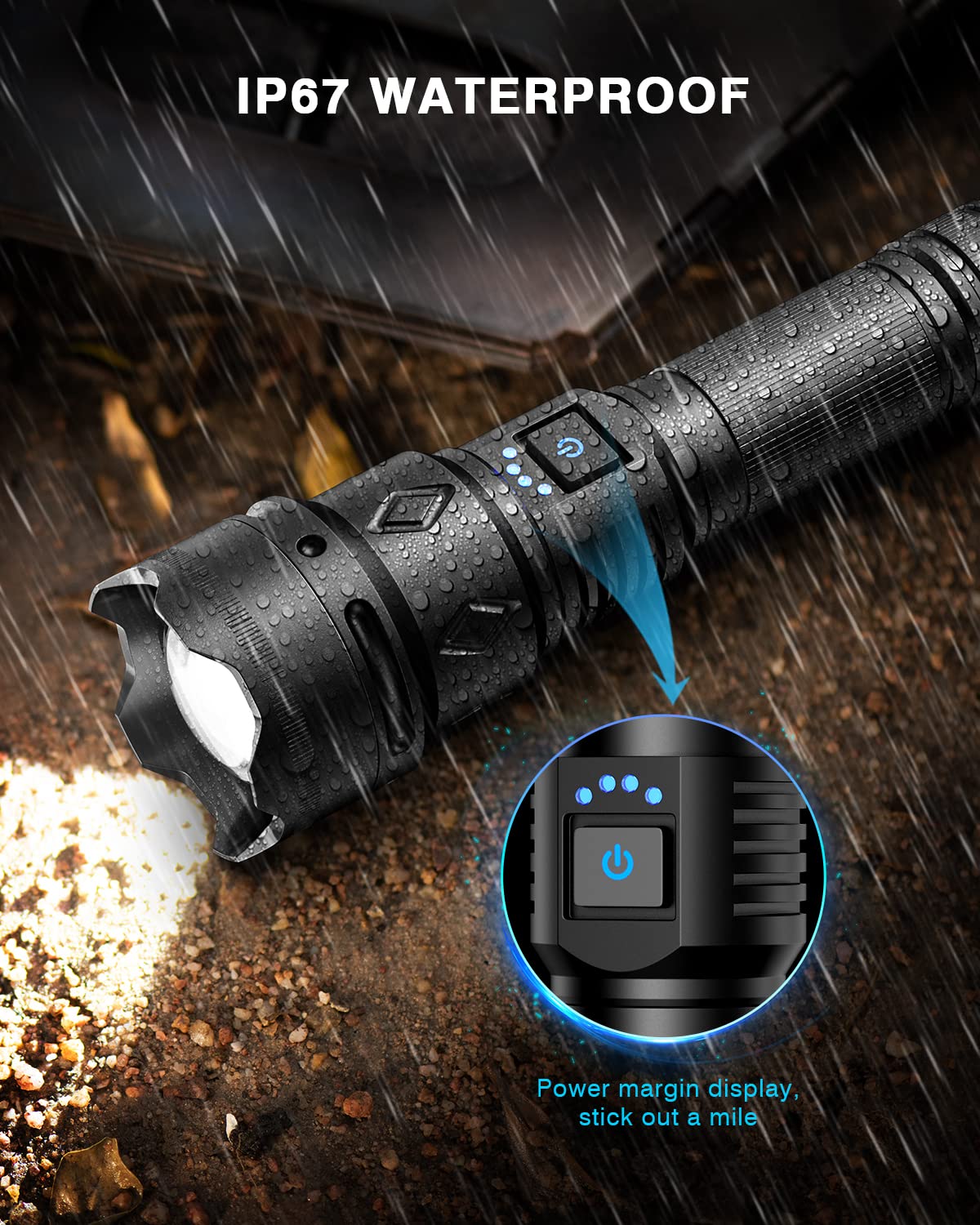 Gekiro Super Bright Rechargeable Flashlights 2500000 High Lumens,Waterproof Tactical Powerful Led Flashlight Battery Powered With 5 Modes Zoomable Fast Charge,Handheld Flashlight For Camping