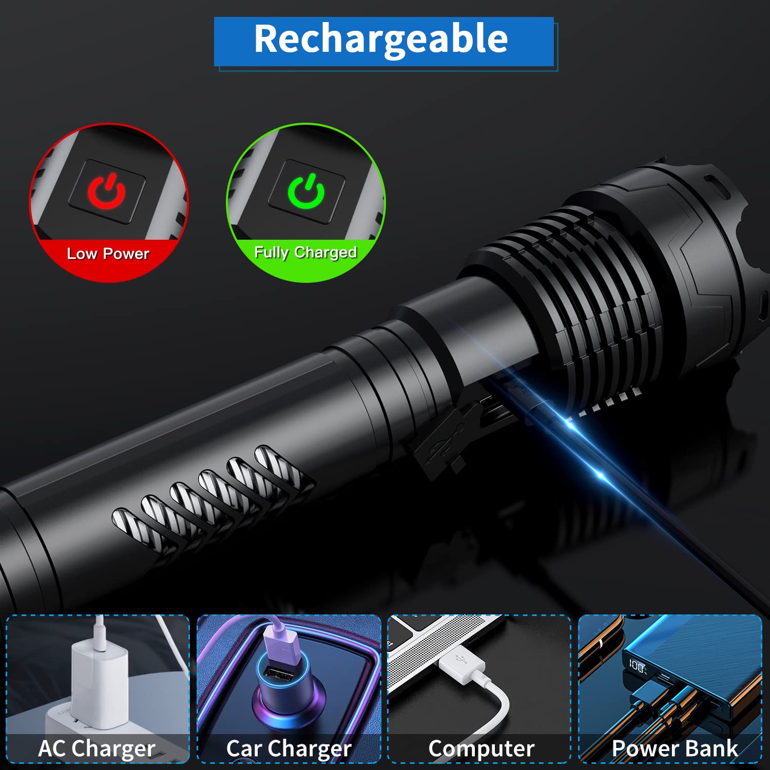 Weoxi Super Bright Led Flashlight, 3600000 High Lumens Rechargeable Flashlights With Long Handle, 10000Mah Battery Zoomable 5 Modes For Outdoor Camping, Emergencies