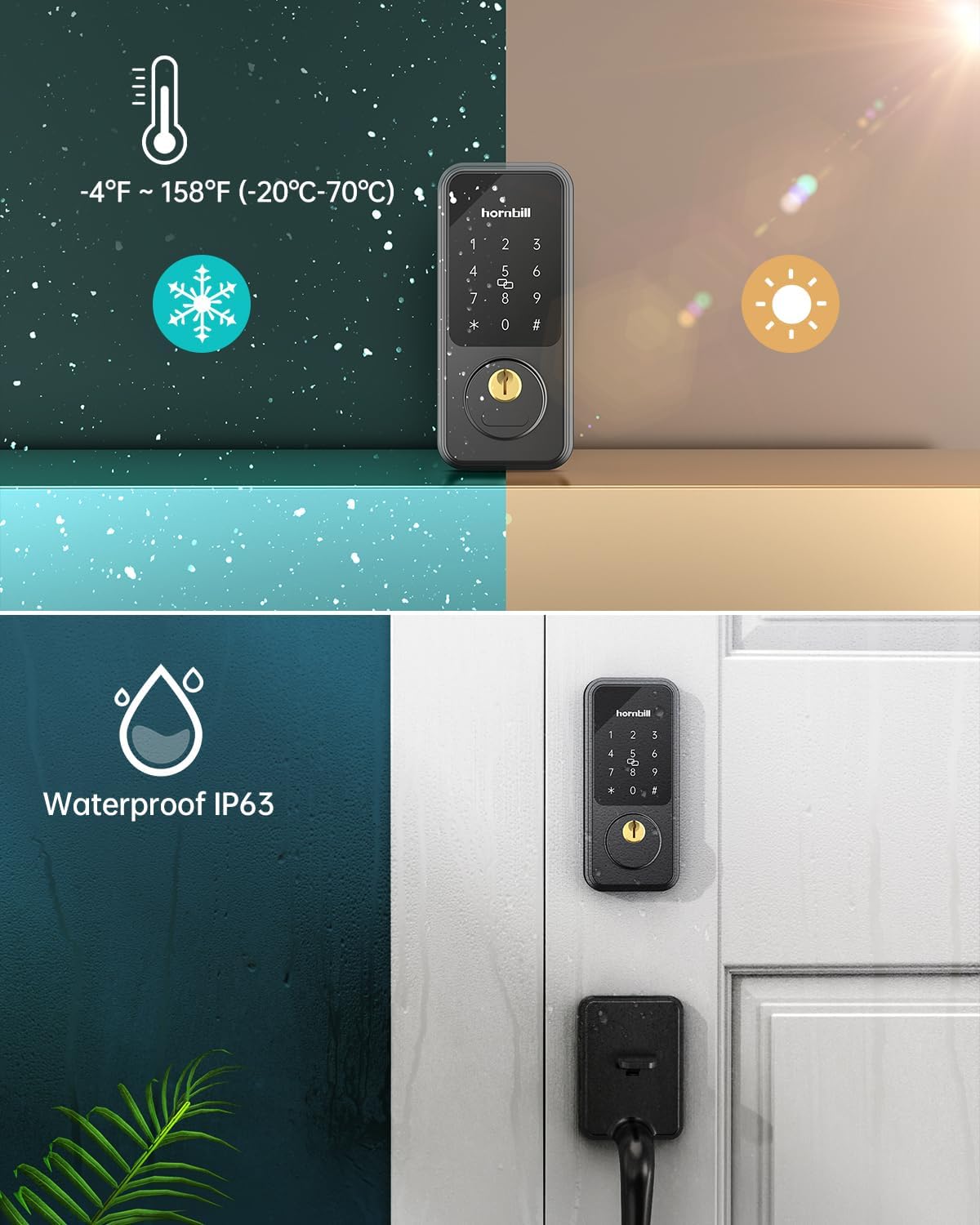 Hornbill Keyless Entry Door Lock With Handle, Smart Front Door Lock Set, Electronic Keypad Deadbolt Lock, Alexa Front Door Handle Set, Digital Lock Via Bluetooth App/Keyfob/Auto Lock-Matte Black