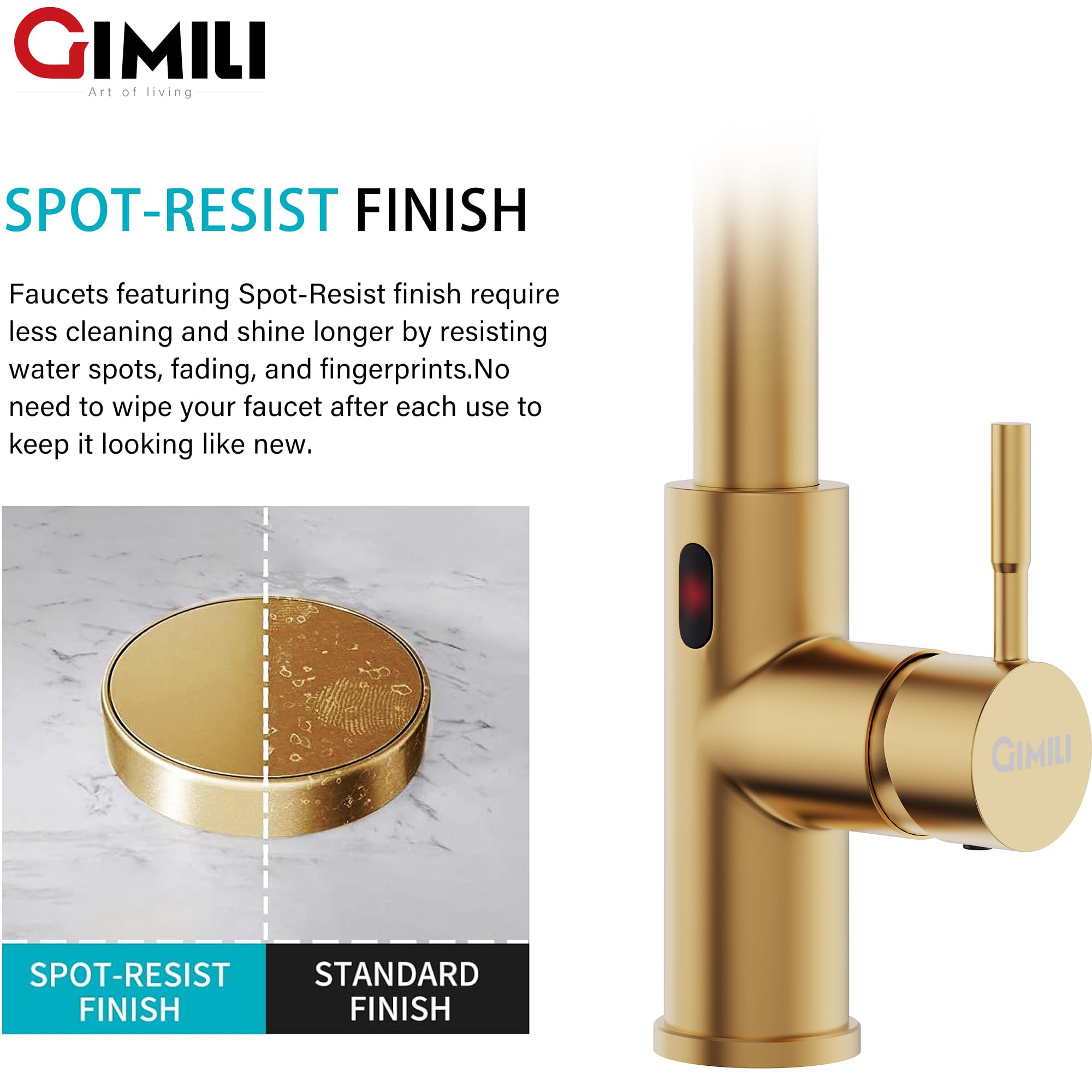 Gimili Gold Touchless Kitchen Faucet With Pull Down Sprayer, Brushed Brass Motion Sensor Smart Hands- Activated Single Hole Spring Faucet For Kitchen Sink