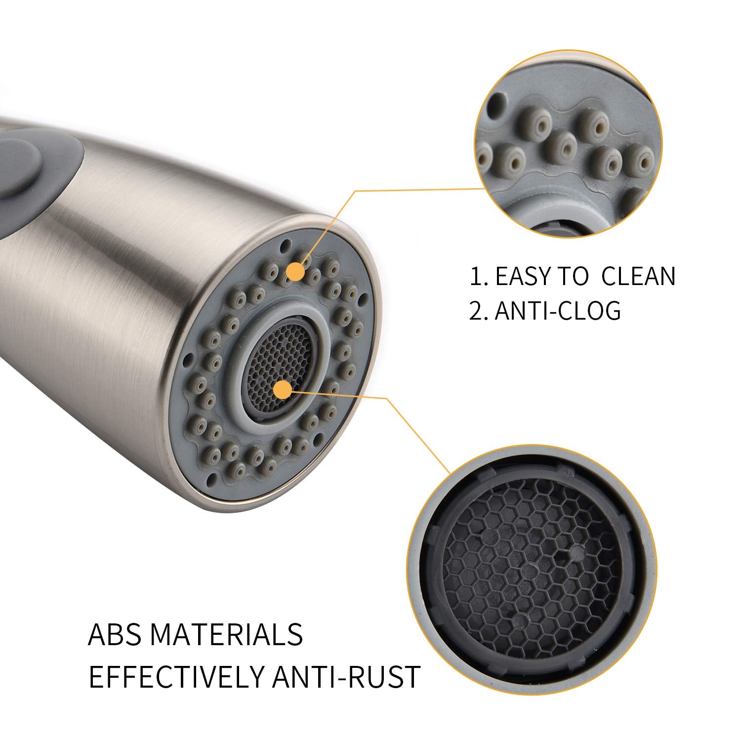Duranryan Kitchen Faucet Sprayer Head 2-Function Nozzle Spout G1/2 Connector Pull Down Pull Out Kitchen Tap Hose Sprayer Filter Sink Spray Head Replacement Part Brushed Nickel