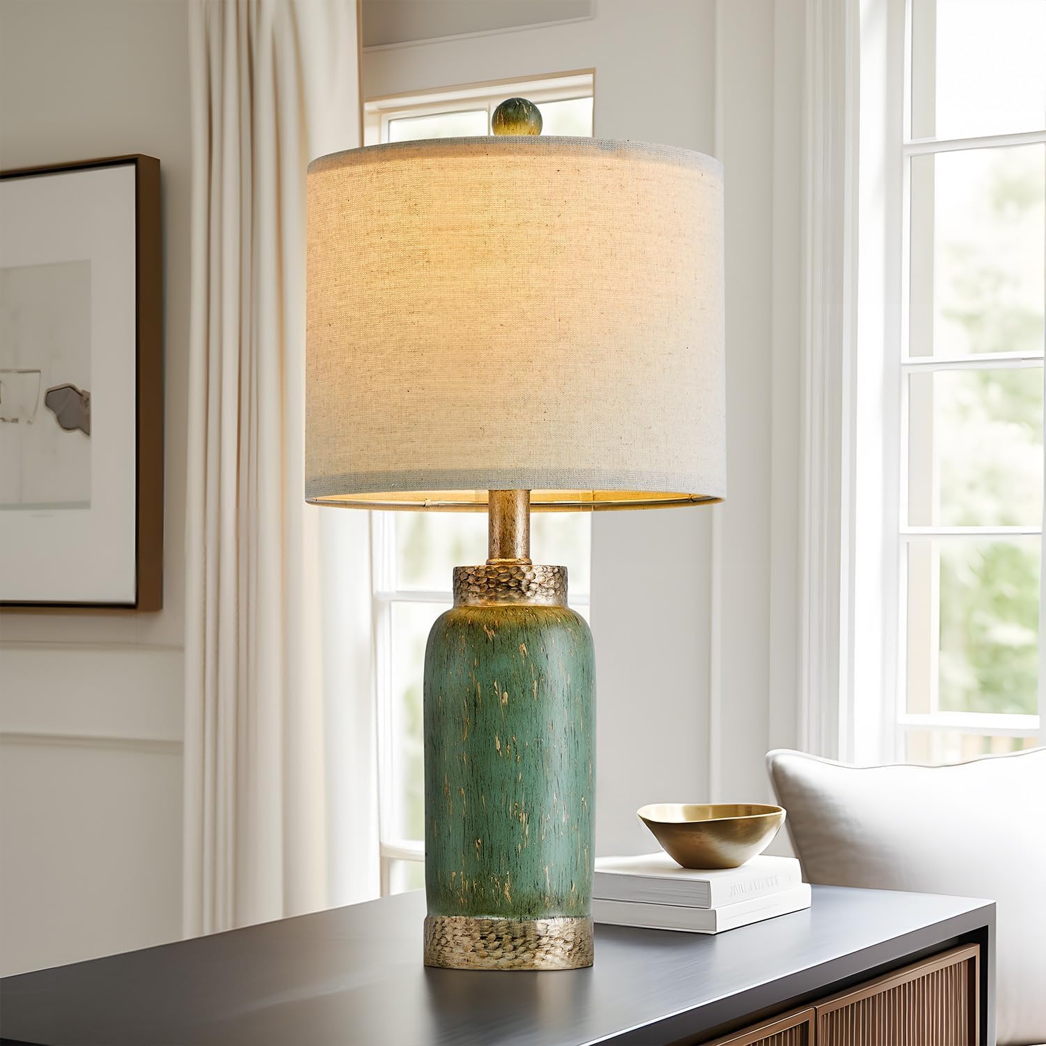 G-Safava 20.25" Table Lamps Set Of 2 Small Table Lamp For Bedroom Living Room Green Lamp Farmhouse Lamp Vintage Rustic Boho Bedside Lamps Mid Century Side Table Nightstand Lamp Home Office Retro Deco