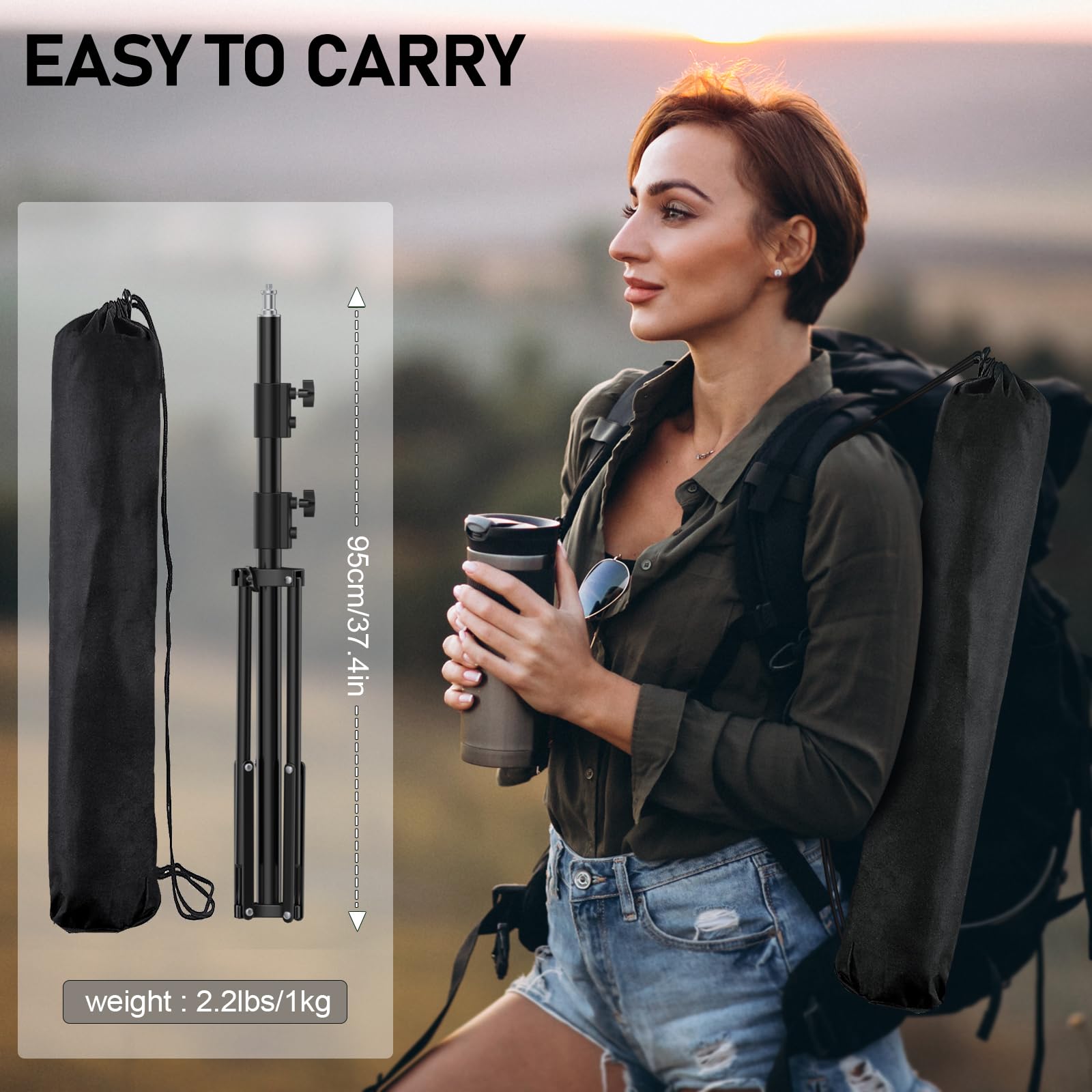 Yijyi Photography Light Stand, 110"/9.2Ft/280Cm Portable Reverse Folding Tripod With Travel Bag Aluminum Heavy Duty For Camera,Video,Softboxes,Umbrell,Wedding Outdoor Video Shooting