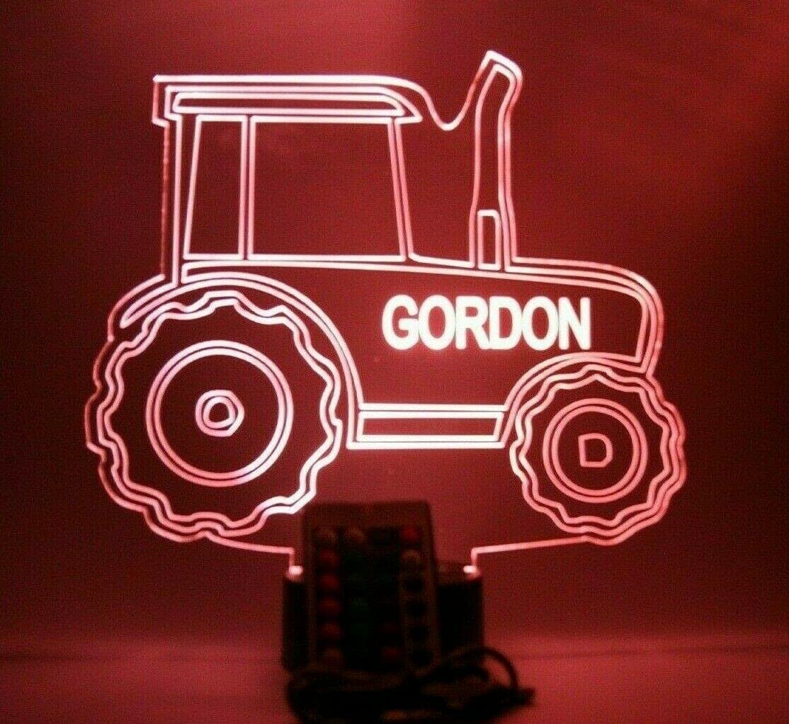 Mirror Mania Tractor Shape Design Engraved Captivating Handmade Personalized Farm Construction Hauling Pulling Farming Tractor Night Light Up Table Lamp Led - It'S Wow, 16 Color Changing Options With Remote