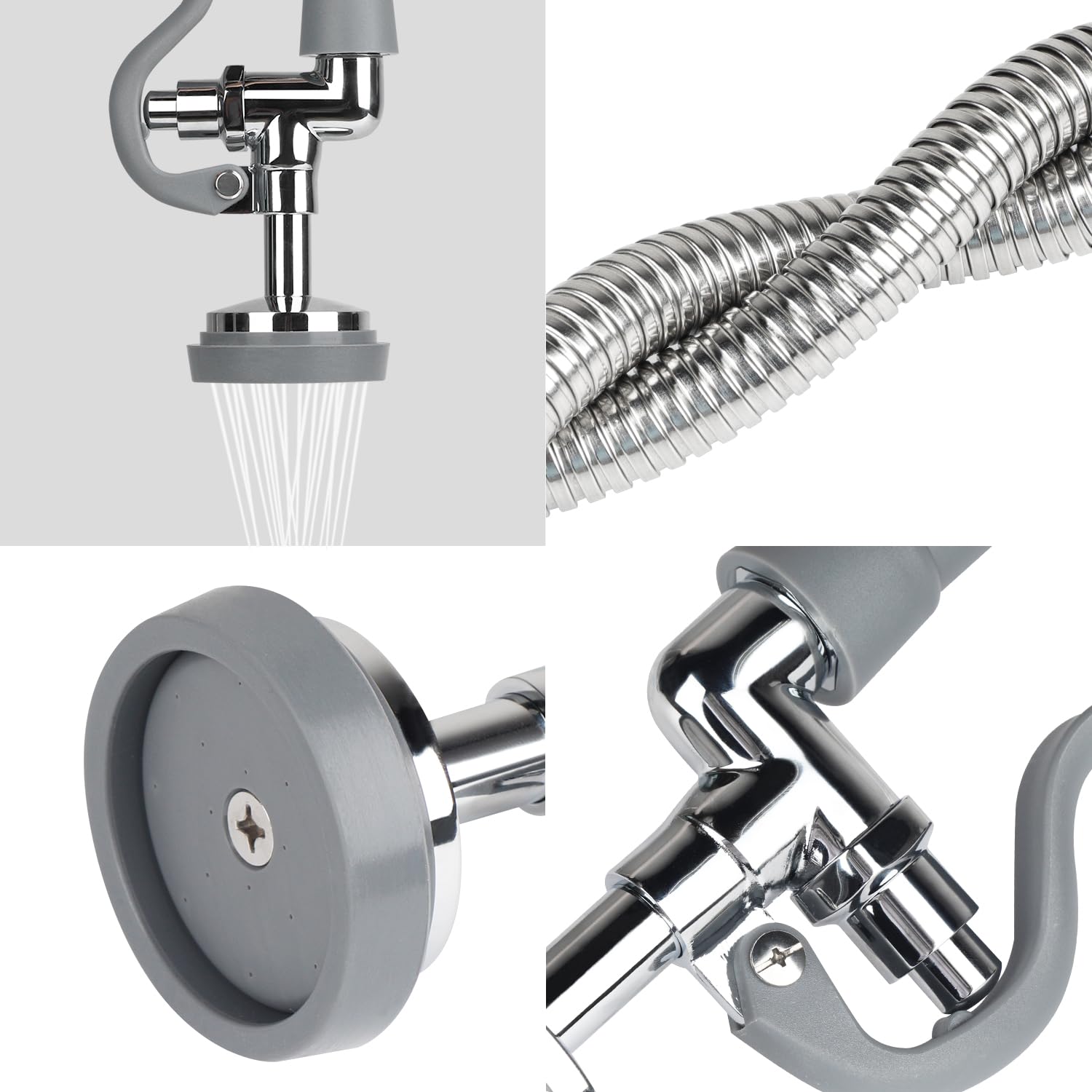 Abboraunt Pre-Rinse Hose With Spray Valve 38 Inch Flexible Stainless Dish Sprayer Hose With Sprayer Nozzle Head Replacement Kit For Commercial Kitchen Sink Faucet (Gray)