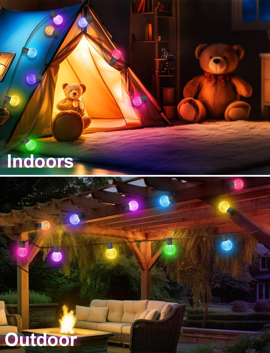 Ikery Rgb Outdoor String Lights 50Feet，Usb 5V G40 Globe Led Patio Lights With 25 Dimmable Led Bulbs, Remote+App Control，Waterproof Hanging Lights For Backyard Porch Balcony Party Decor Christmas