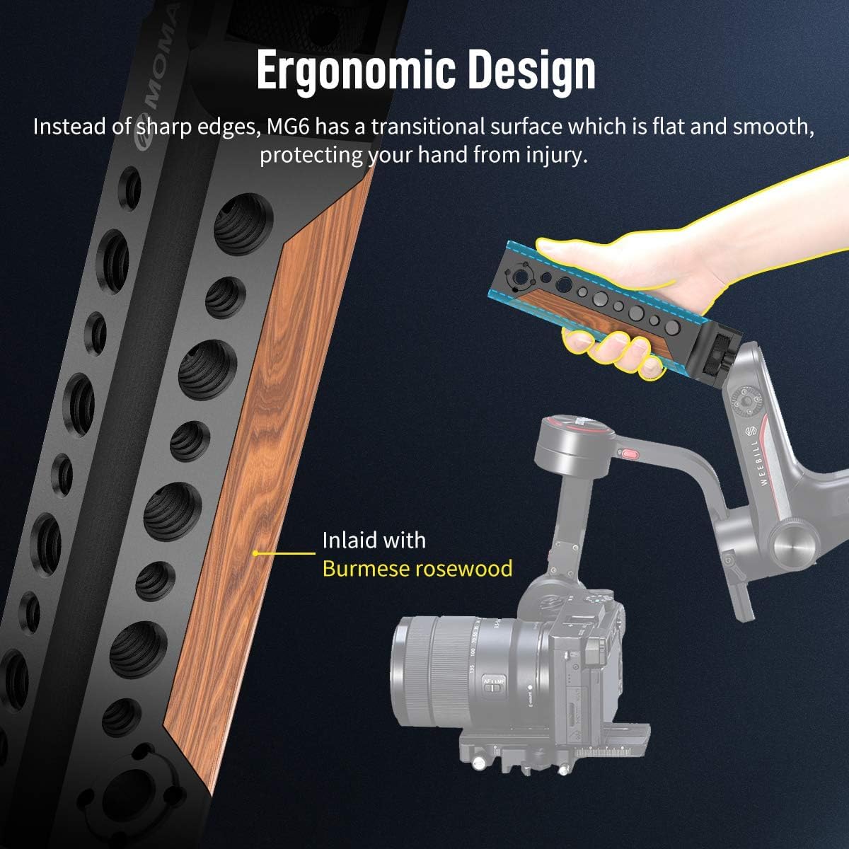 Moman Gimbal Handle Mg6 With Cold Shoe Comfortable Grip Arri 1/4"/3/8" Threaded Hole For Gimbal Stabilizers Weebill For Zhiyun Weebill S