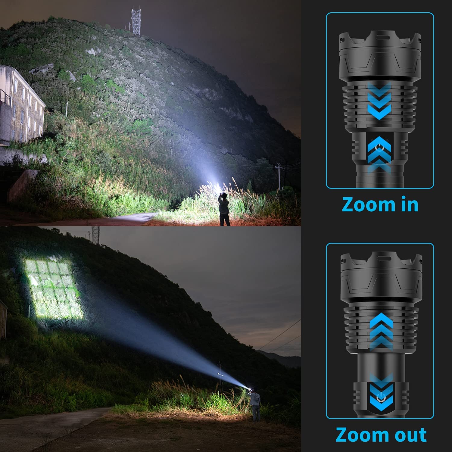 Alifa Rechargeable Flashlights 1500000High Lumens, Led Powerful Super Bright Flashlight, 5 Mode Zoomable Utility Flashlights Waterproof, Output Funtion & 24H Long Life For Emergencies Camping.