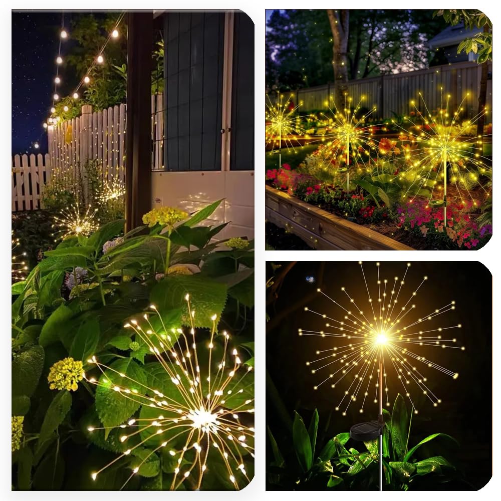 Hshine 2-Pack Solar Firework Lights Garden Decorations,150 Leds Outdoor Sparkler Fairy Lamps With 8 Modes, Waterproof Landscape Yard Pathway Christmas Decor