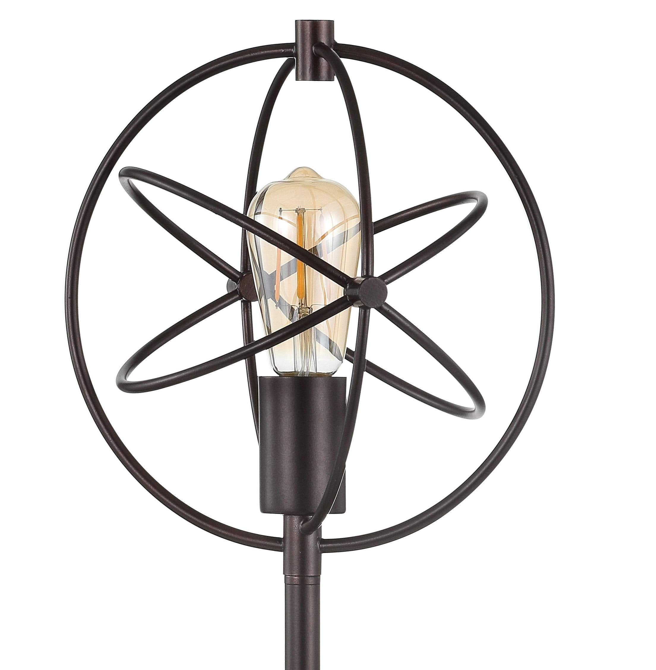 Jonathan Y Jyl1091A Atomic Caged 26.5" Edison Bulb Metal/Marble Modern Led Table Lamp Rustic Industrial Bedside Desk Nightstand Lamp For Bedroom Living Room Office College, Oil Rubbed Bronze/White