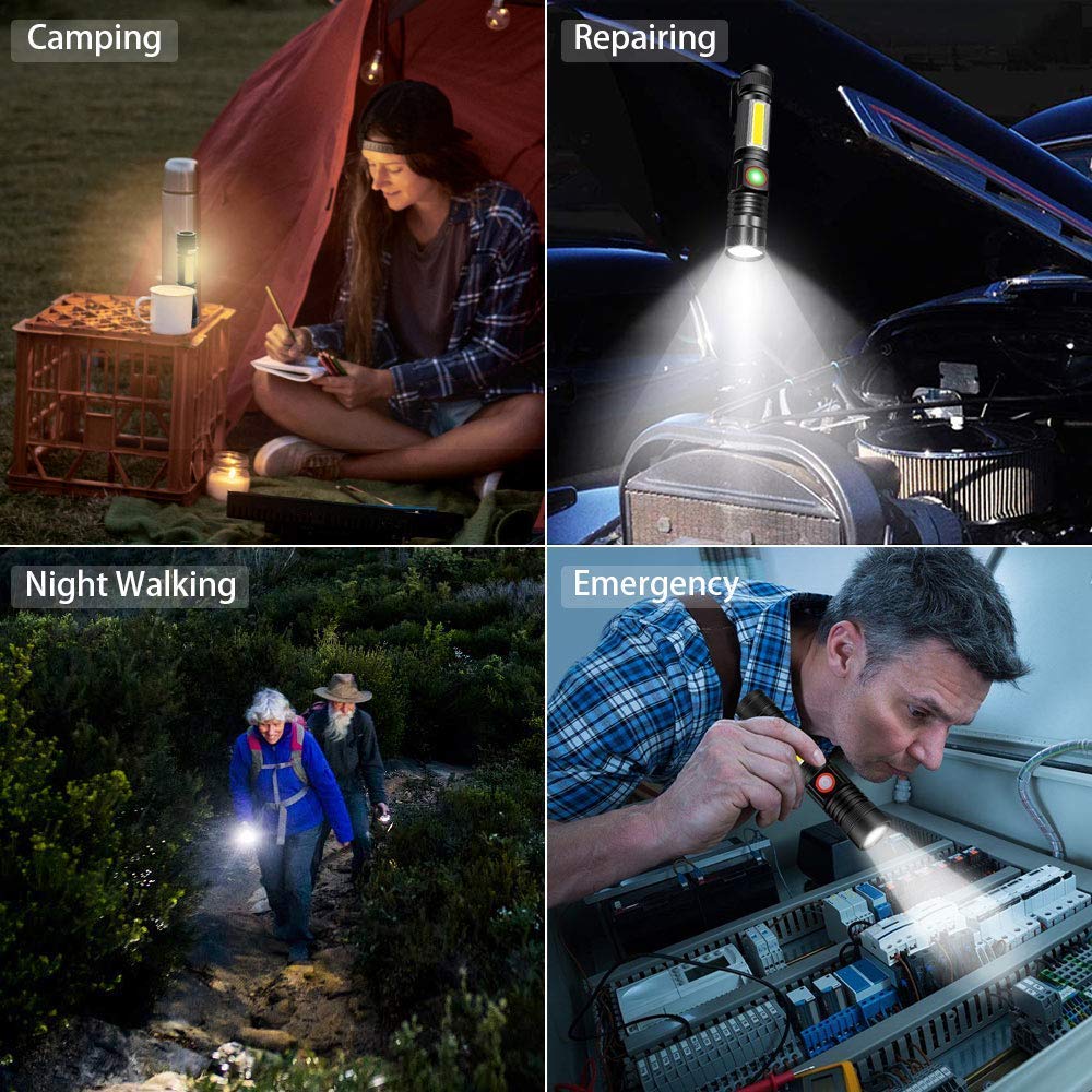 Vnina Rechargeable Tactical Flashlight, Usb Magnetic Flashlights With Cob Flash Light - 4 Models, Zoomable, Waterproof, Led Tactical Flashlight High Lumen Bright For Indoor Outdoor Camping 2 Pack