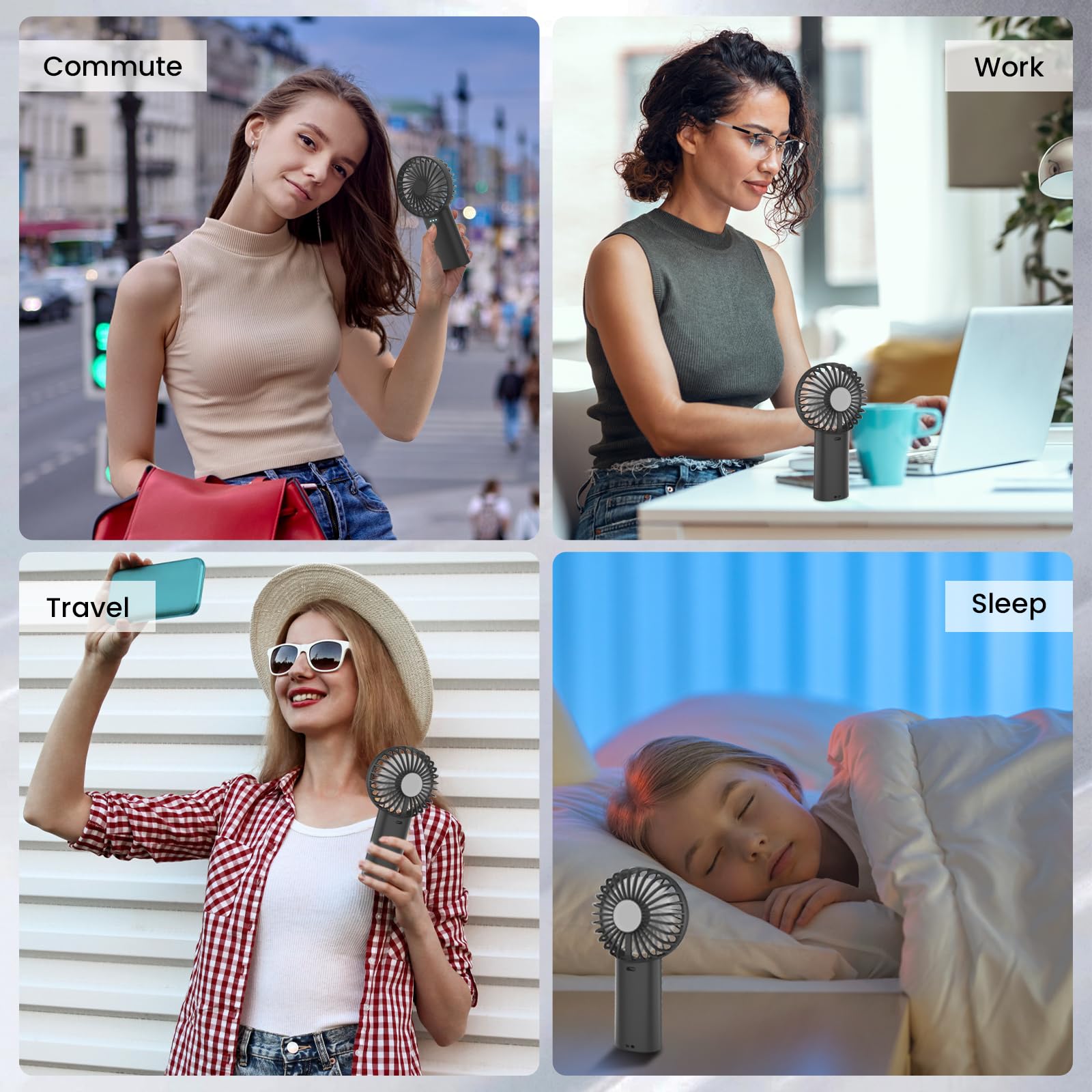 Portable Handheld Fan,3 Speeds Powerful Personal Fans With Flashlight, Usb Rechargeable 2400Mah