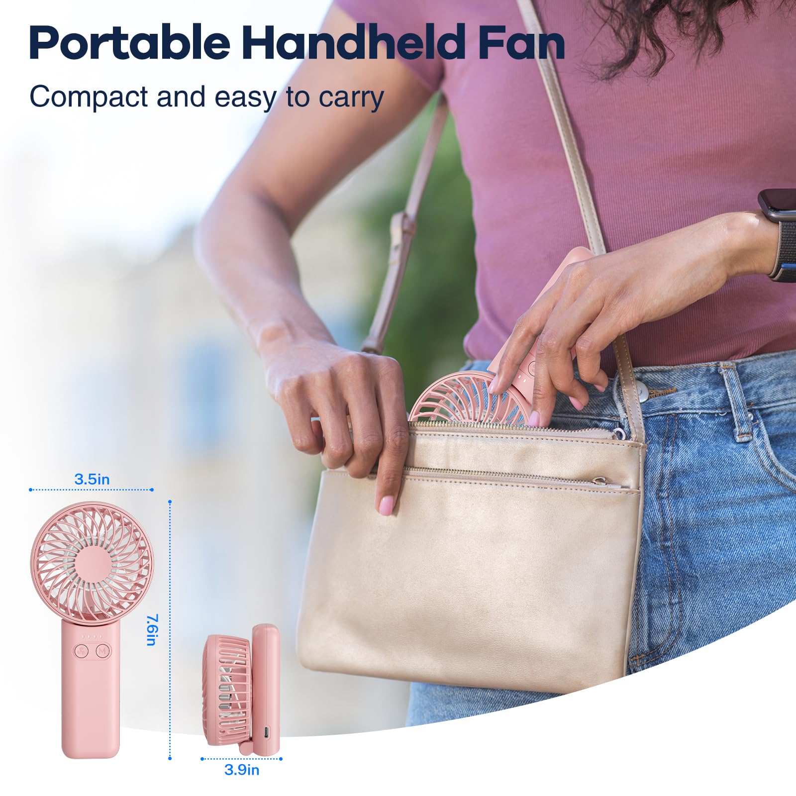 Handfan Handheld Fan, 5 Speeds Strong Airflow Hand Fan [Max 27 Working Hours], 180° Foldable Compact