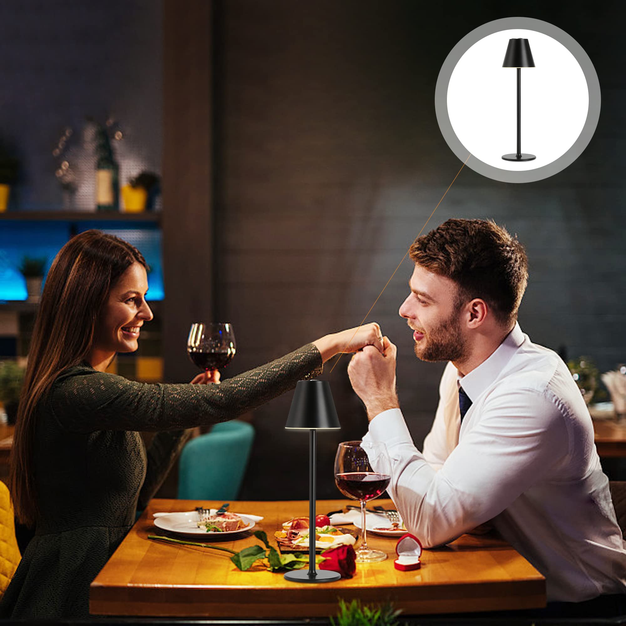 Timjorman Modern Led Cordless Table Lamp, 4000Mah Rechargeable Battery, 3 Level Brightness Night Light, Metal Shell, Minimalist Design, For Couples Dinner/Coffee Table/Restaurant/Bedroom, Black