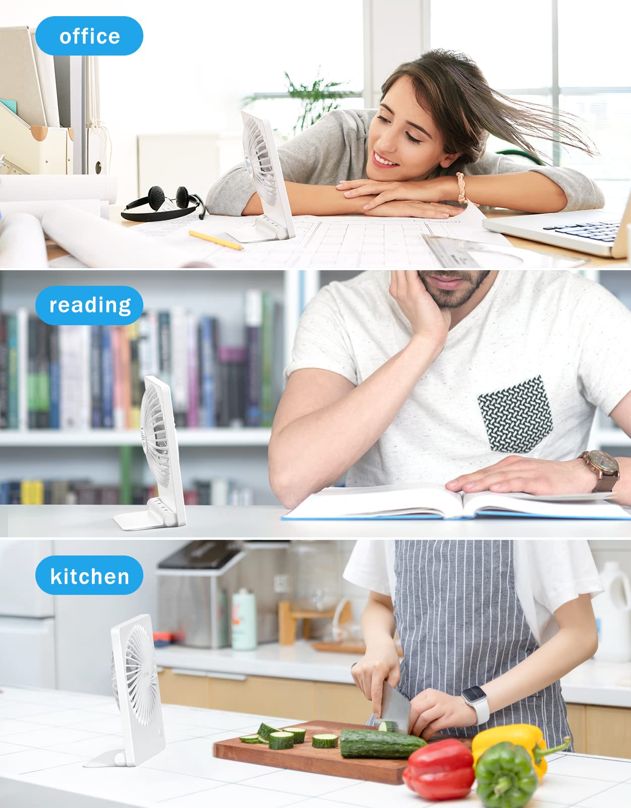 Battery-operated rechargeable personal fan sleek folding design by Zuvas