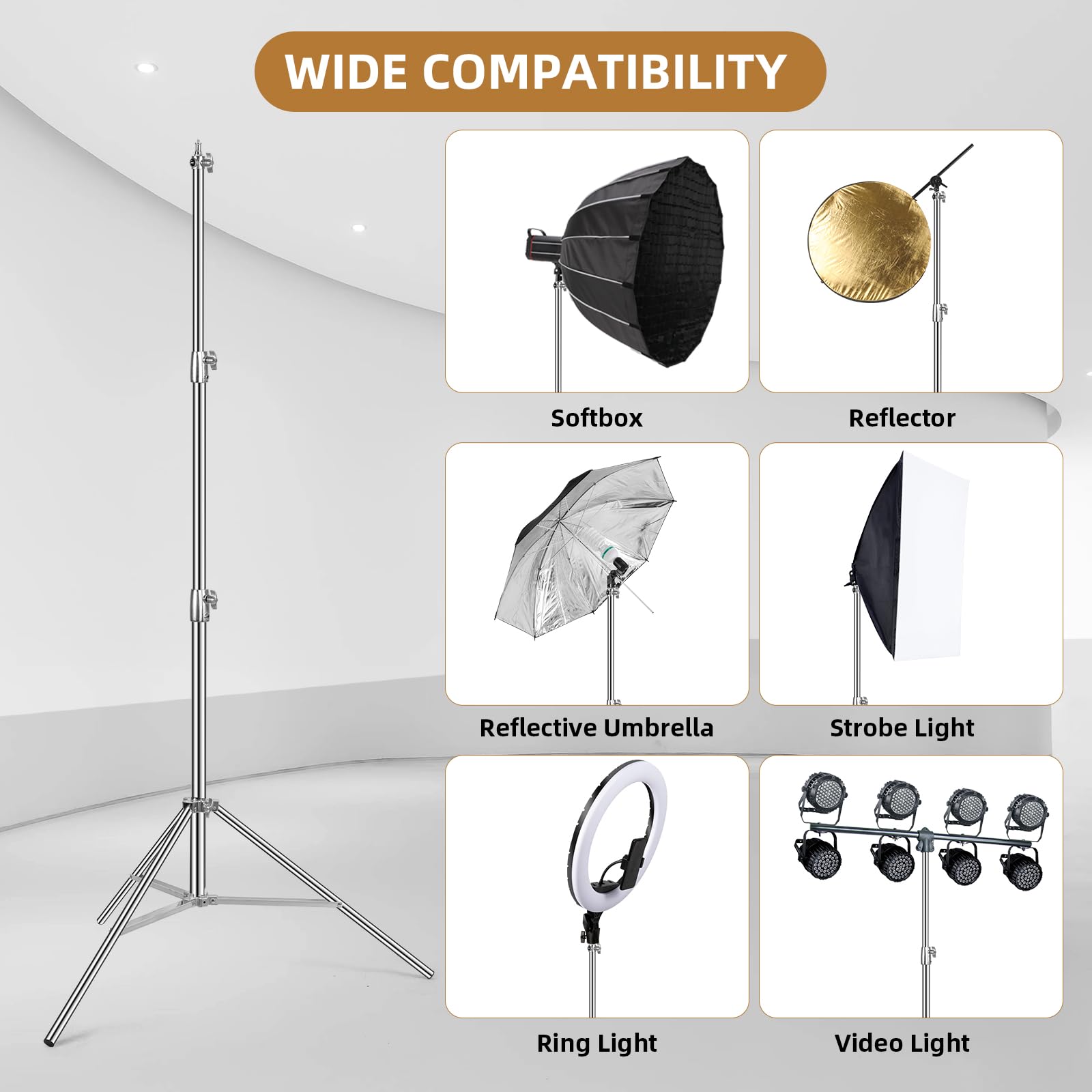 Trrose 9.2Ft/280Cm Heavy Duty Light Stand - Spring Cushioned Light Stand, High Stable Light Stand Photography With Carry Bag, Stand Light For Strobe Light, Softbox, Reflector, Ring Light And Flashes