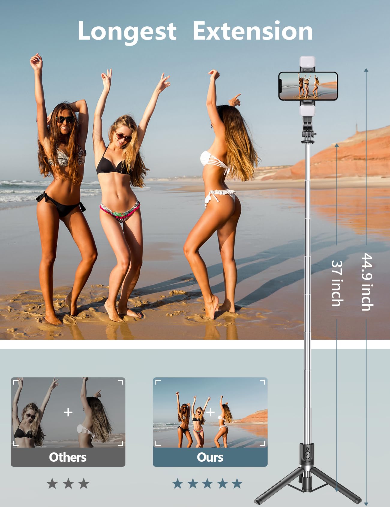Pnitri Selfie Stick Tripod With Light, 45'' Selfie Stick With Wireless Remote, Portable Phone Tripod Compatible With Iphone 16/15 Pro Max/15/14 Pro/14/13, Samsung S22/ S23 Ultra/Android Smartphone