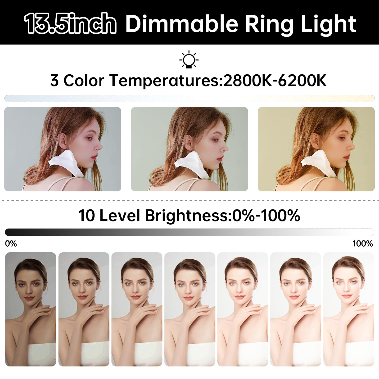 Gbyond 13.5 Inch Full Screen Ring Light With 55 Inch Adjustable Tripod Stand, Led Selfie Ring Light For Video Recording, Facial Makeup, Live Streaming, Compatible With Phones, Cameras Webcams
