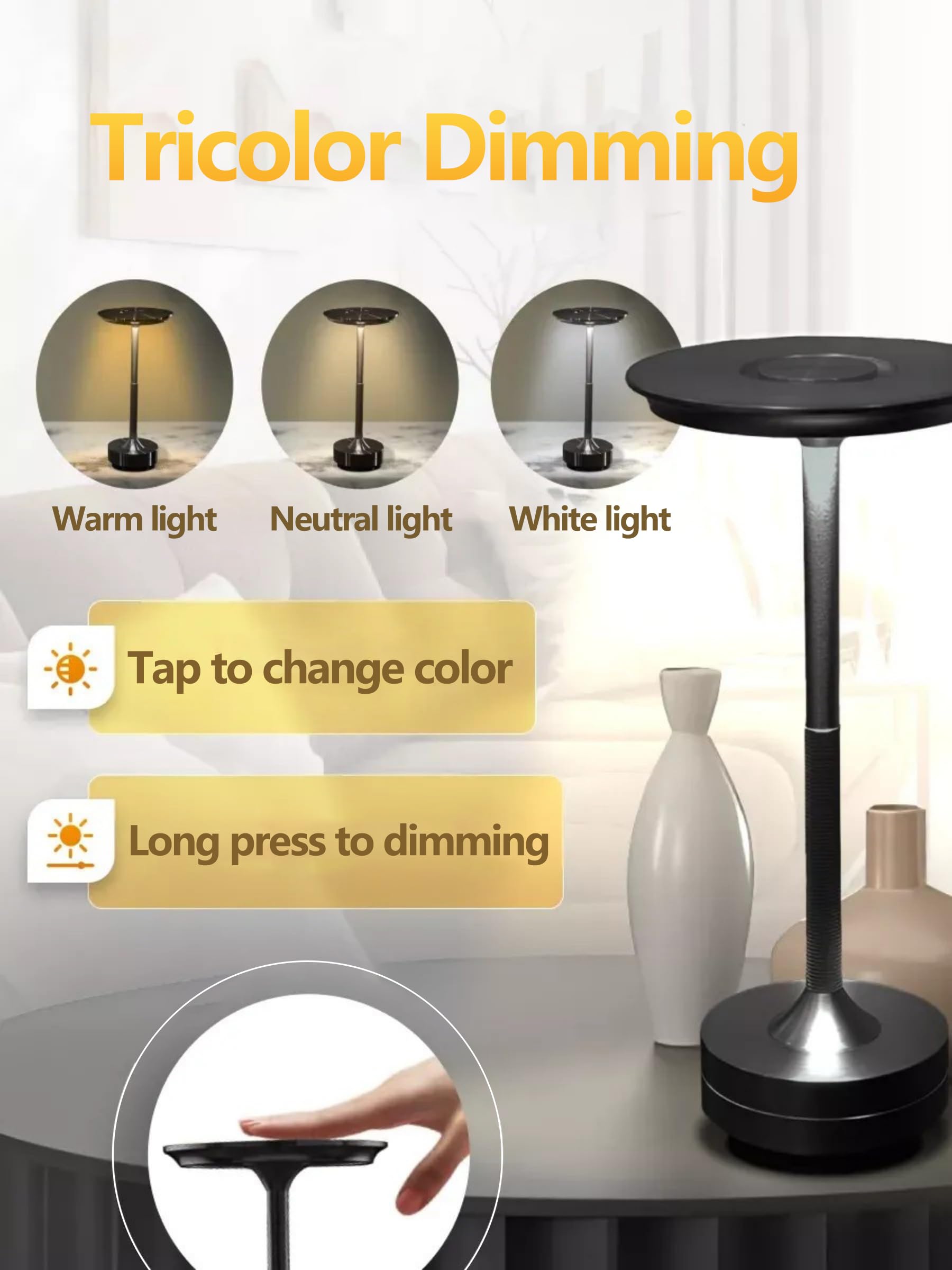 Jsxl Black Rechargeable Cordless Table Lamp, Battery Operated Table Lamp, Stepless Dimming Small Table Lamp, Led Table Lamps For Indoor/Outdoor, Living Room Kitchen Patio, 2 Pcs